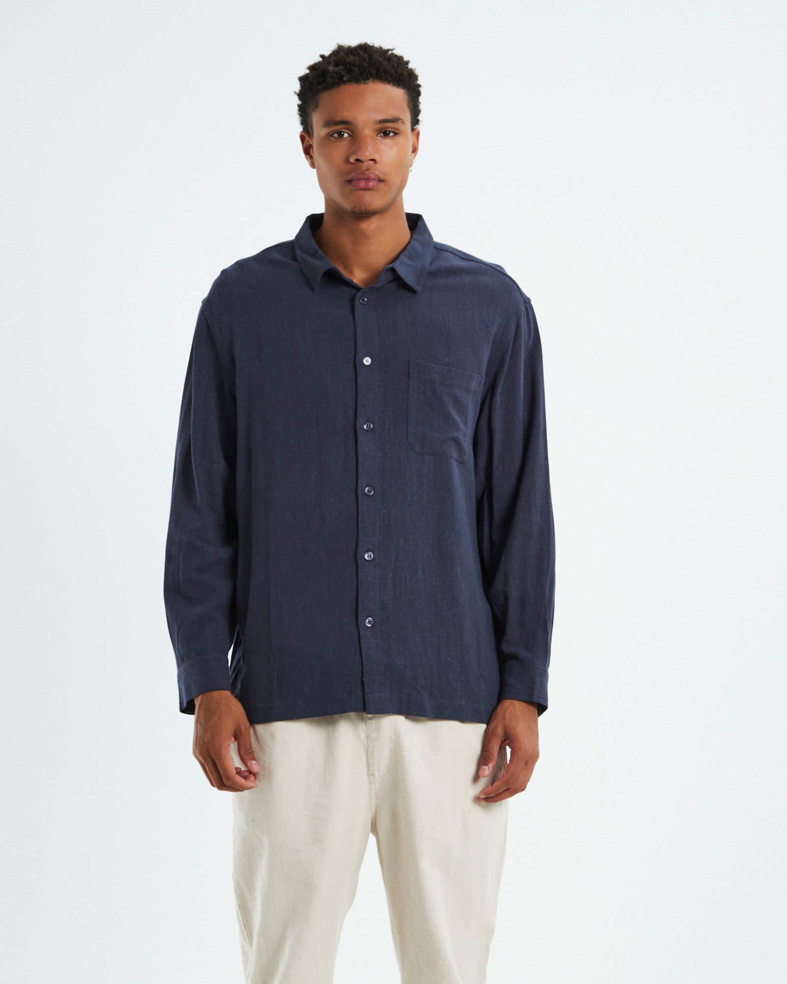 Harrison Linen Long Sleeve Shirt Navy NAVY