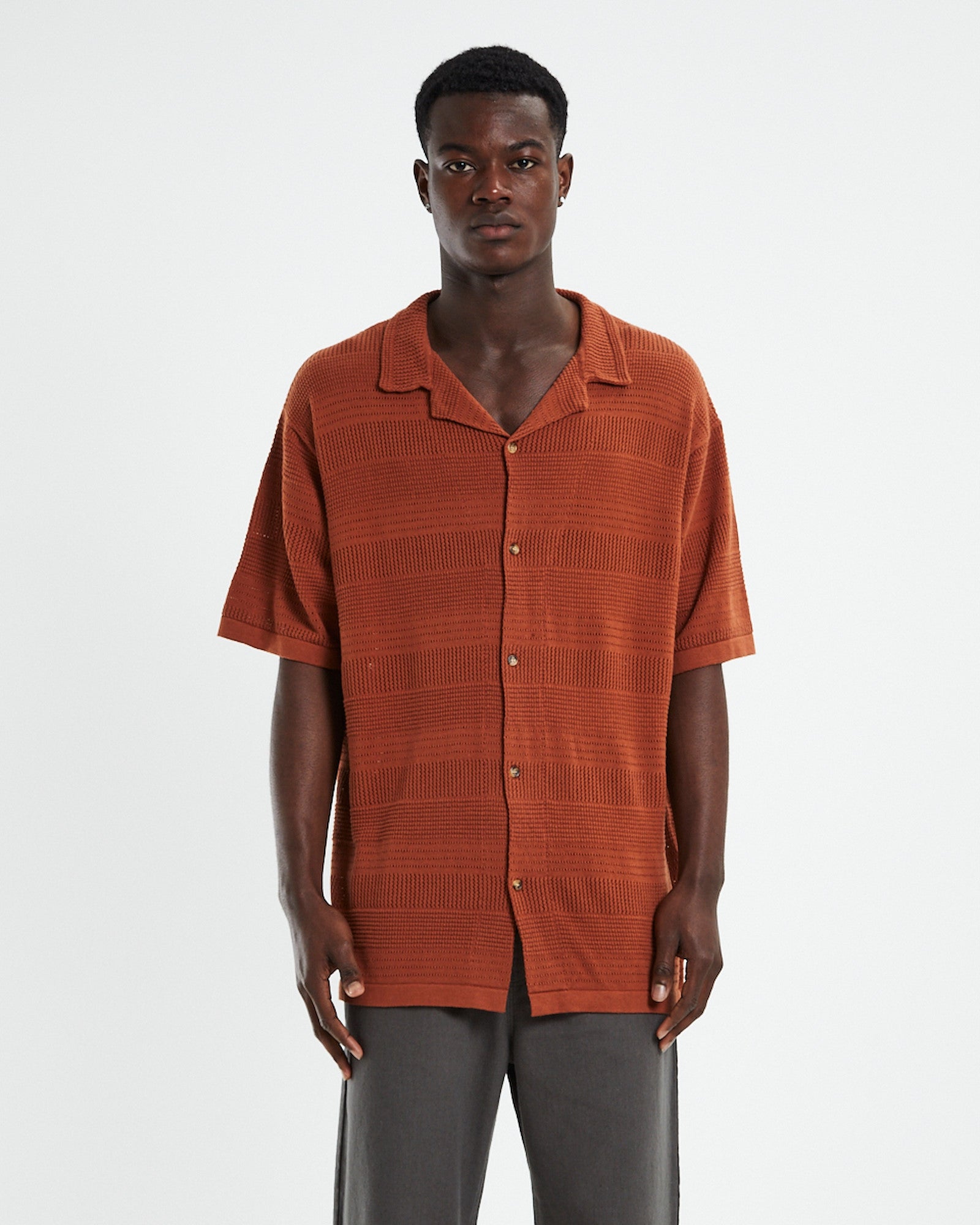 Knitted Short Sleeve Resort Shirt Rust RUST
