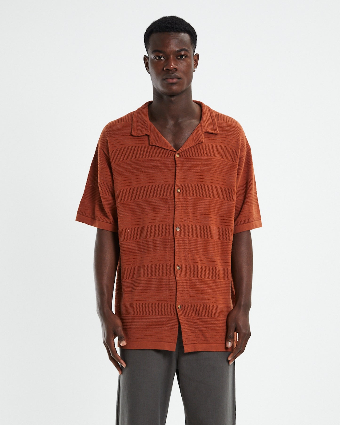 Knitted Short Sleeve Resort Shirt Rust