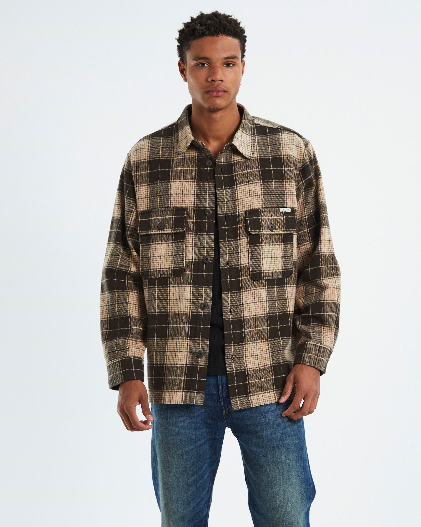 Windsor Check Long Sleeve Overshirt Umber BROWN