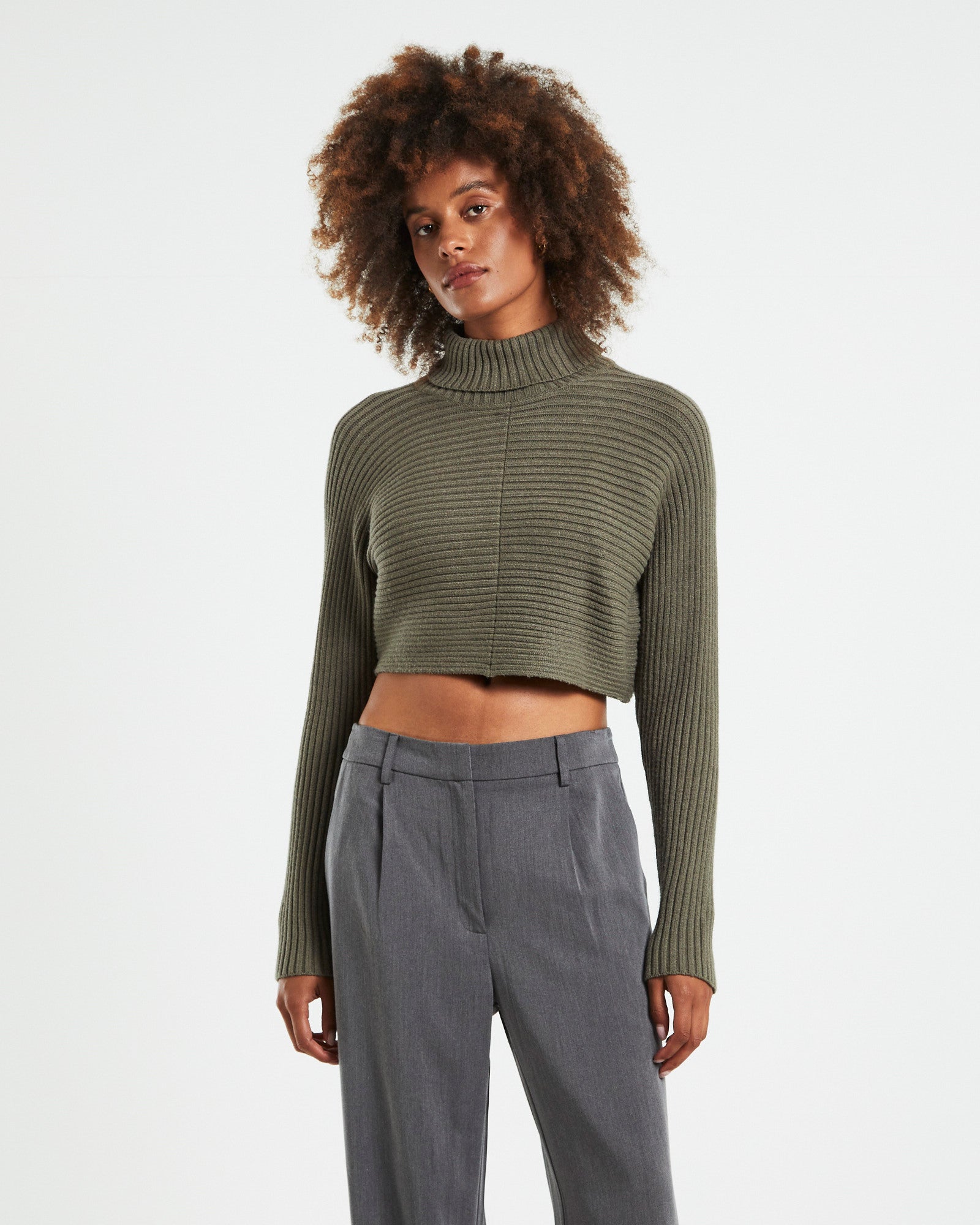 Goldie Roll Neck Knit Jumper Sage Grey GREY