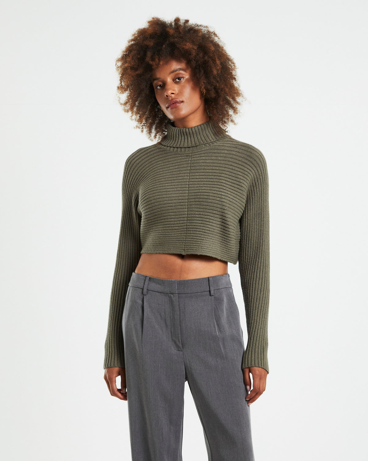 Goldie Roll Neck Knit Jumper Sage Grey GREY