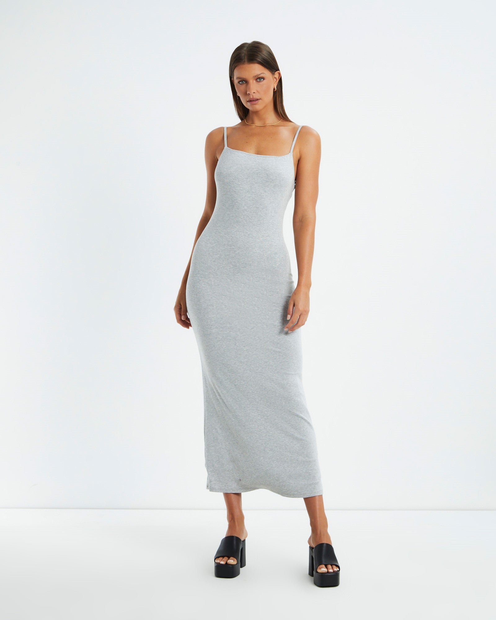 Polly Slinky Slip Dress Grey Marle GREY