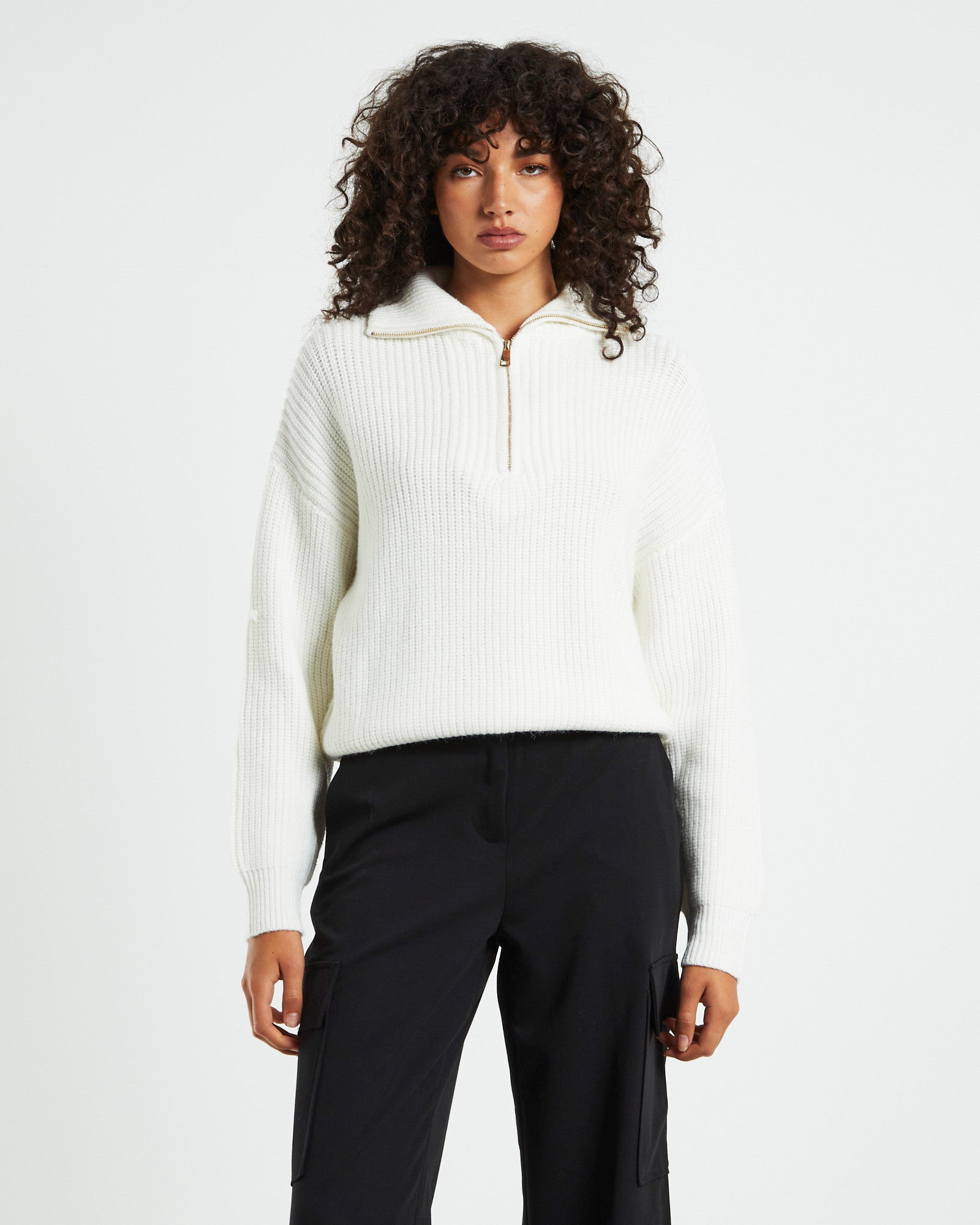 Ezra Half Zip Knit Pull Over Jumper Off White OFF WHIT