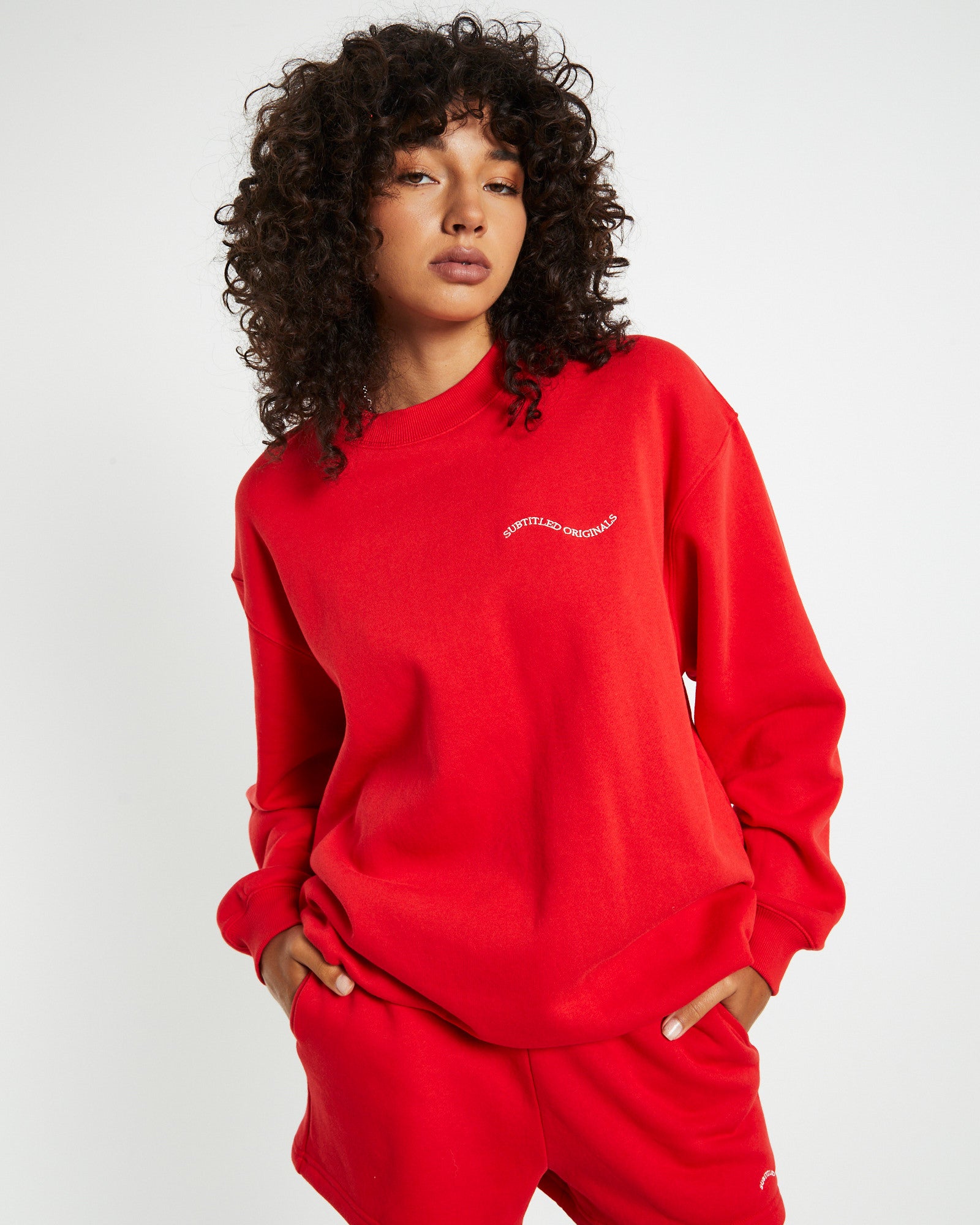 Oversized Wave Origin Fleece Crew Jumper Red RED
