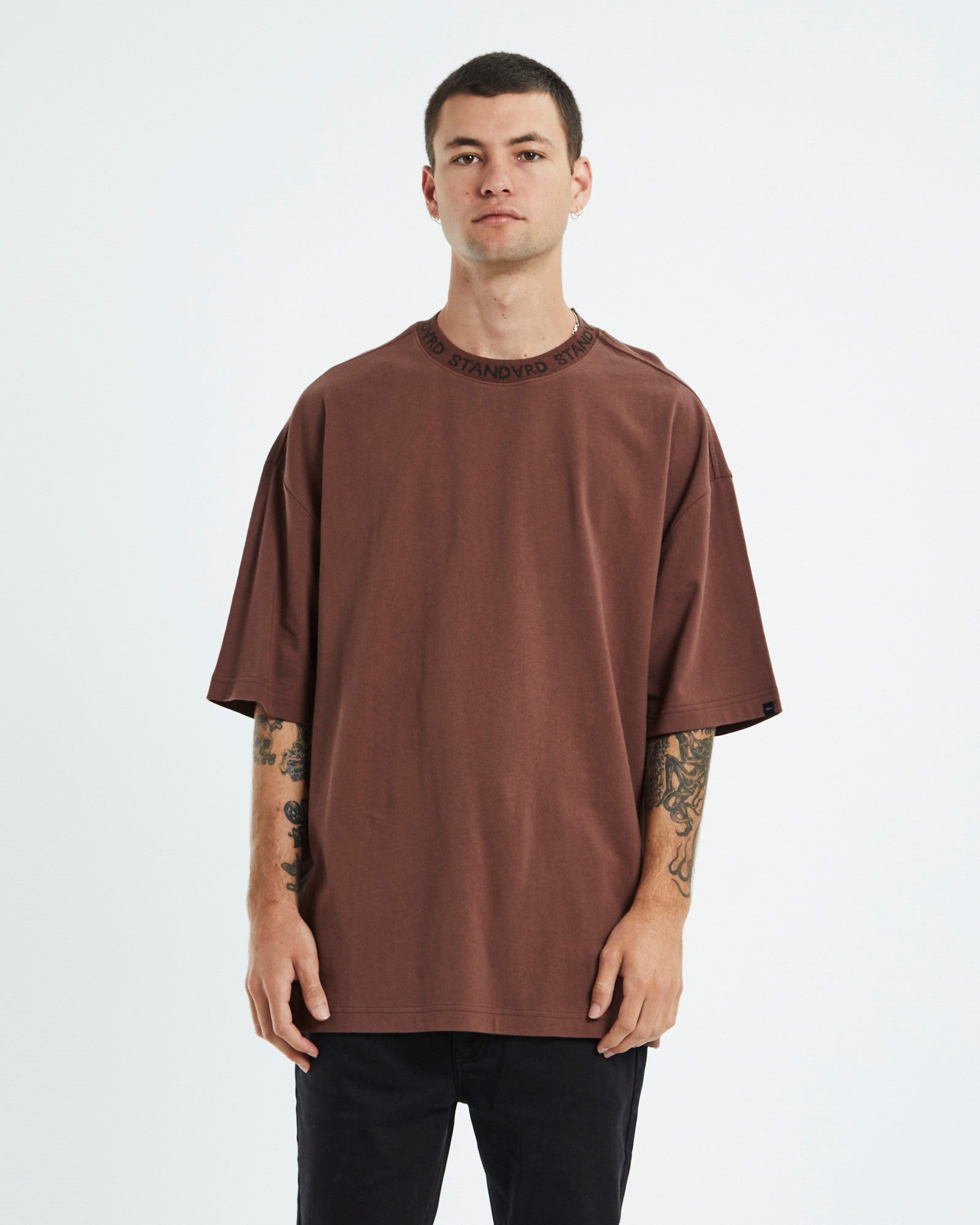 Collar Short Sleeve T-Shirt Dirty Brown BROWN