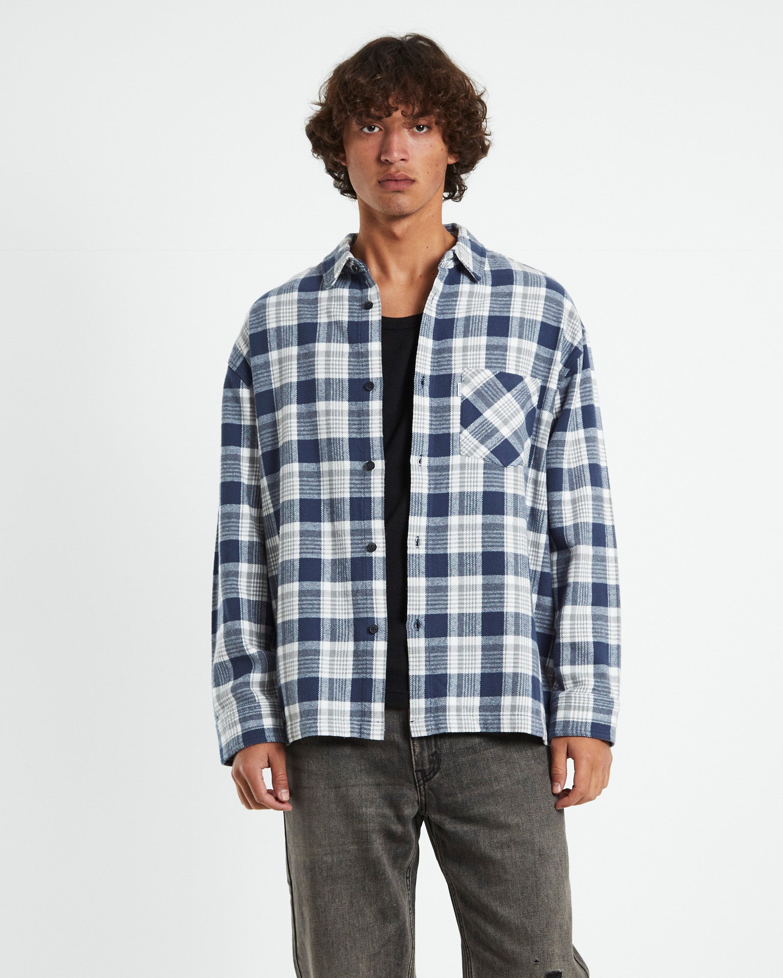 Portland Long Sleeve Flanno Grey/Blue GREY