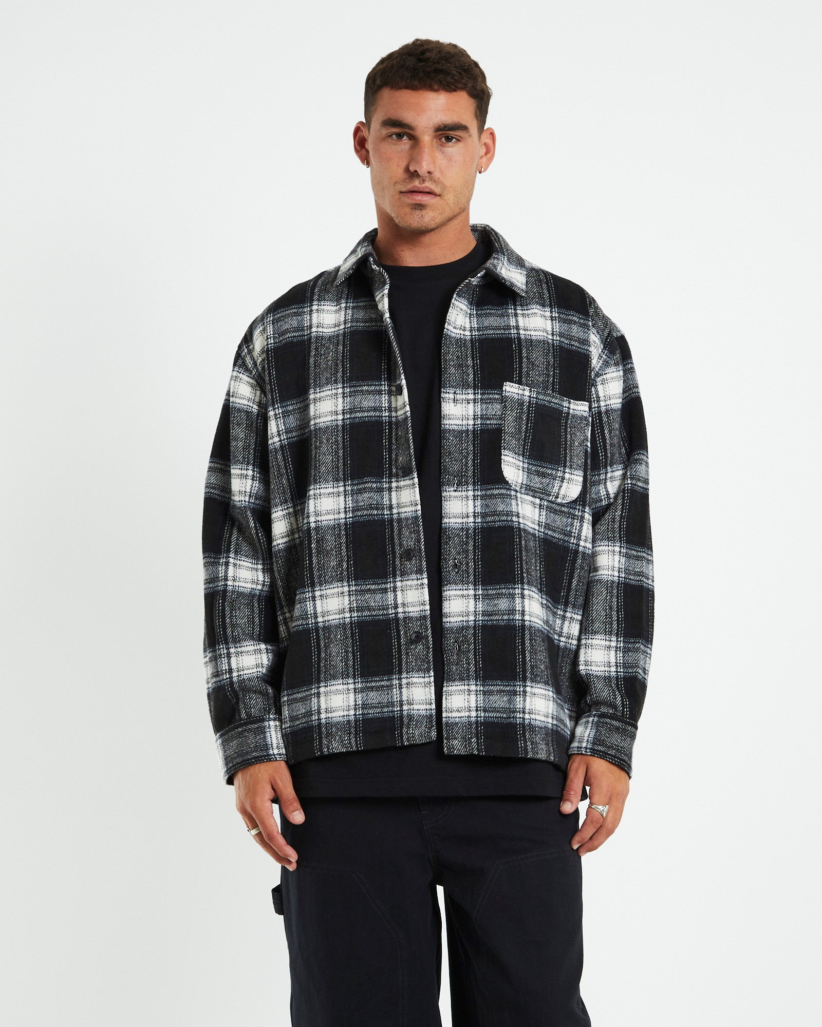 Check Shacket Shirt Ombre Black BLACK