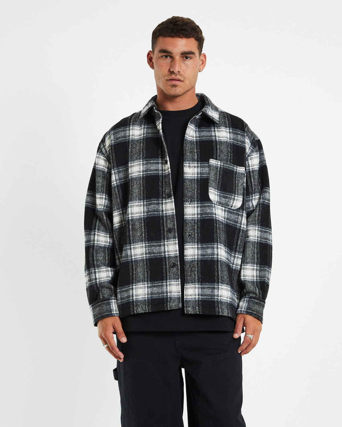 Check Shacket Shirt Ombre Black BLACK
