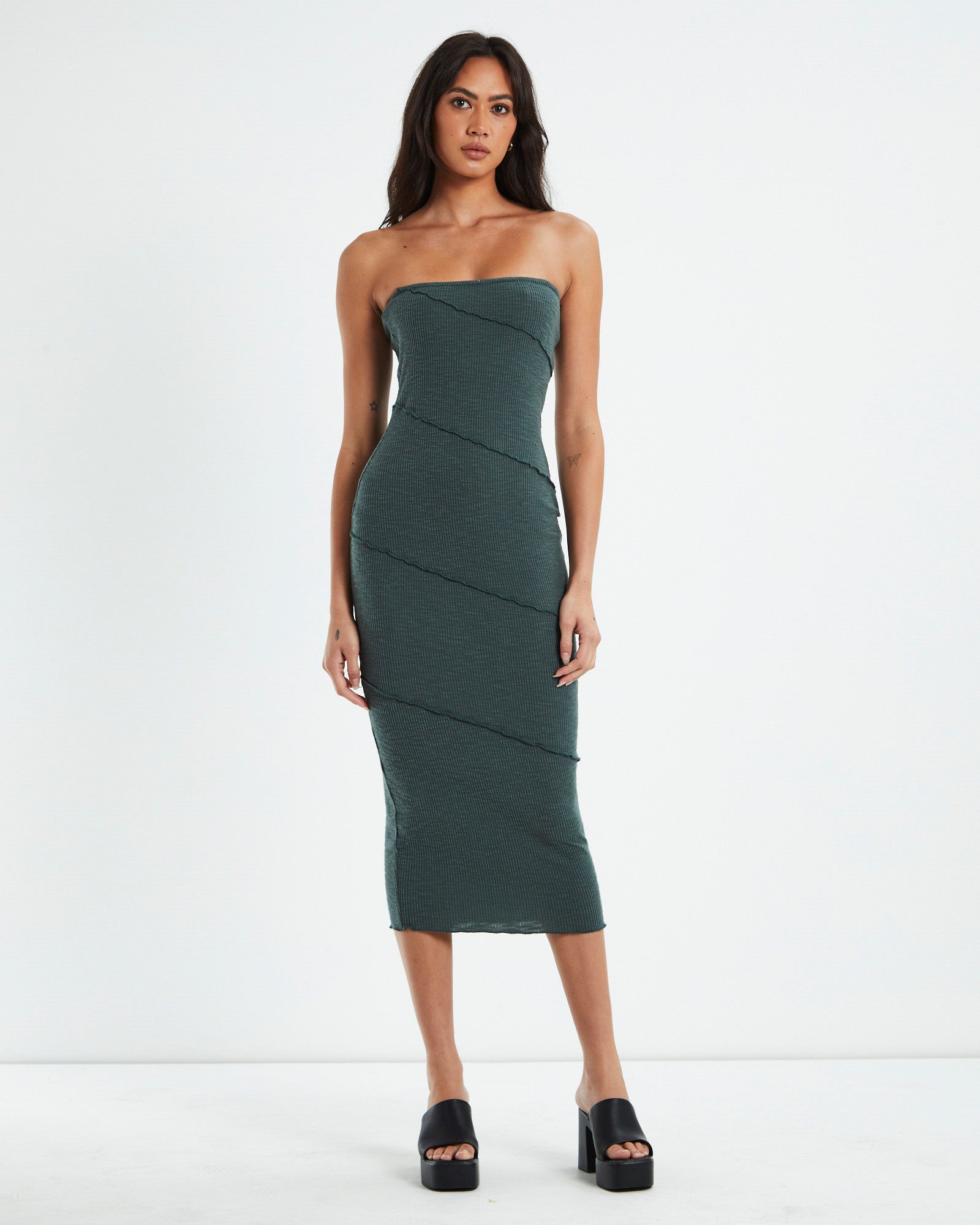 Robyn Exposed Seam Strapless Midi Dress Slate Grey GREY