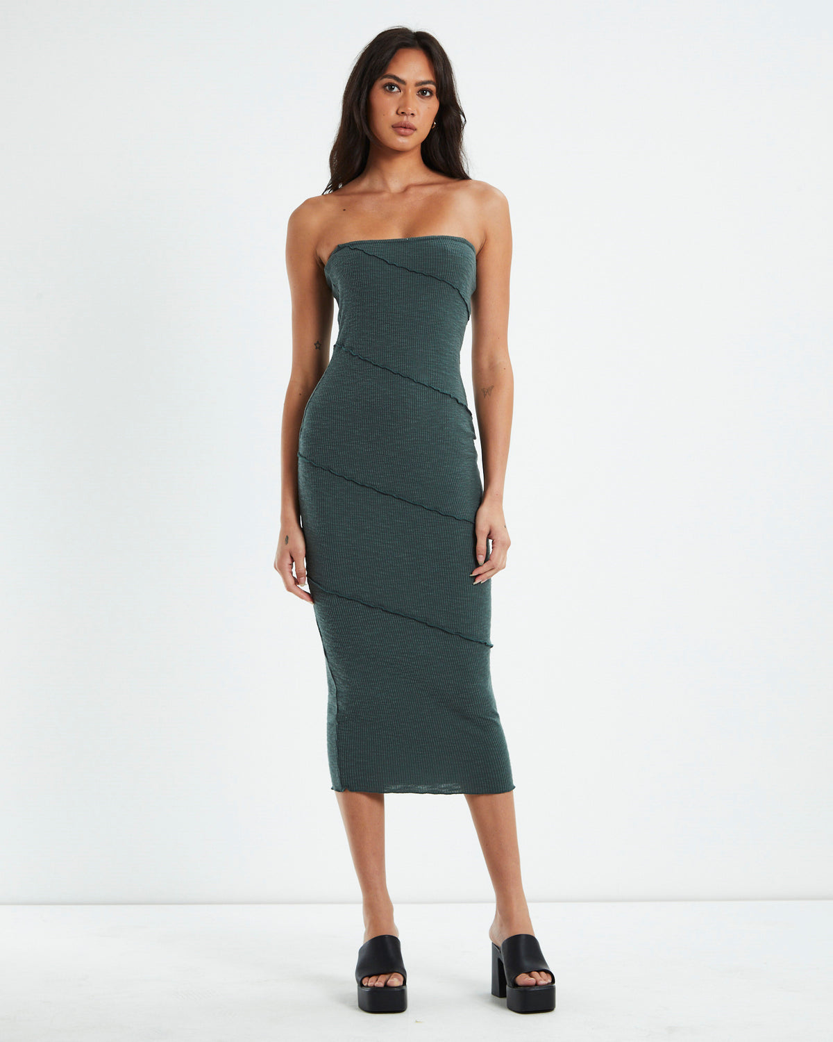 Robyn Exposed Seam Strapless Midi Dress Slate Grey GREY