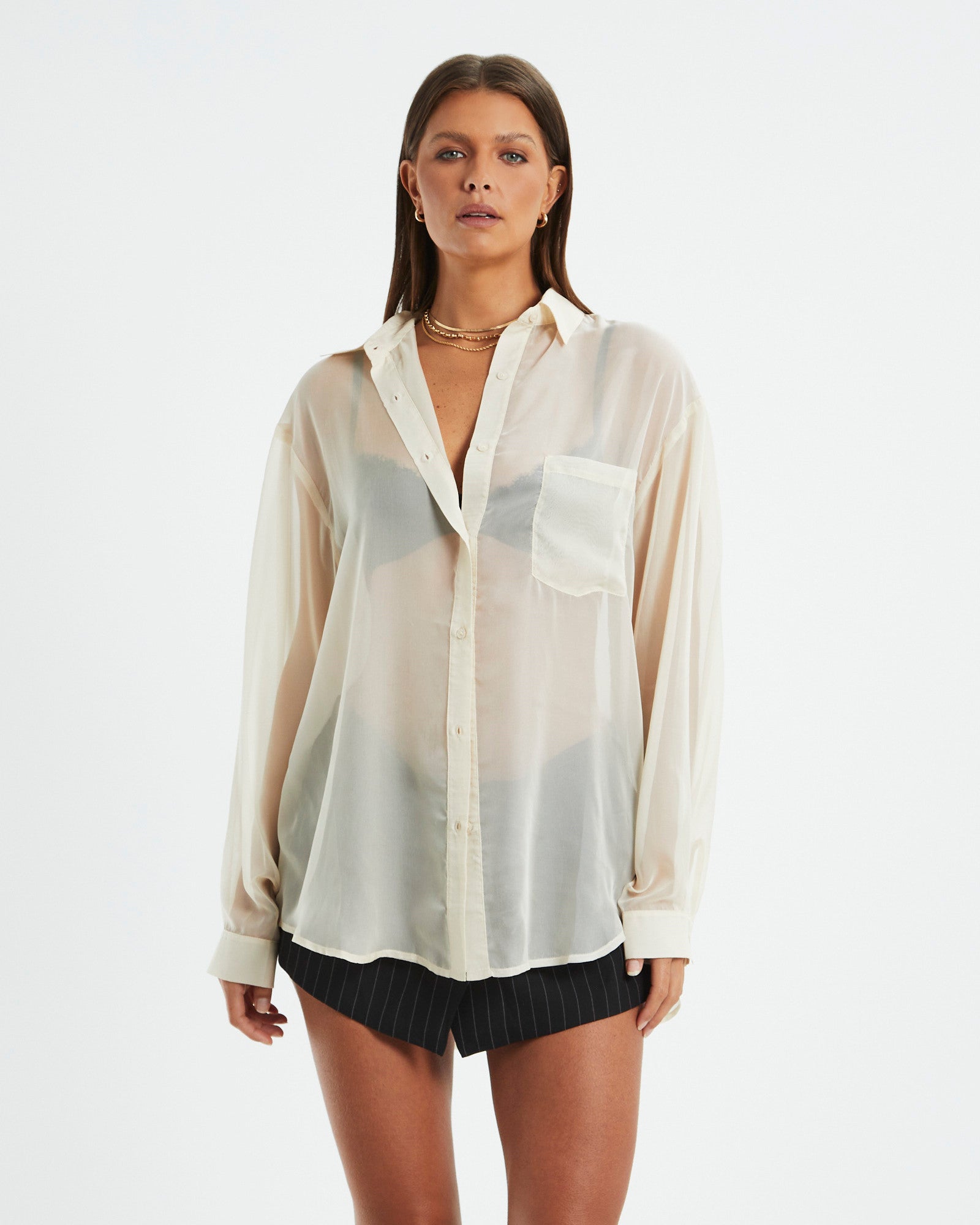 Delilah Sheer Oversized Shirt Cream OFF WHIT