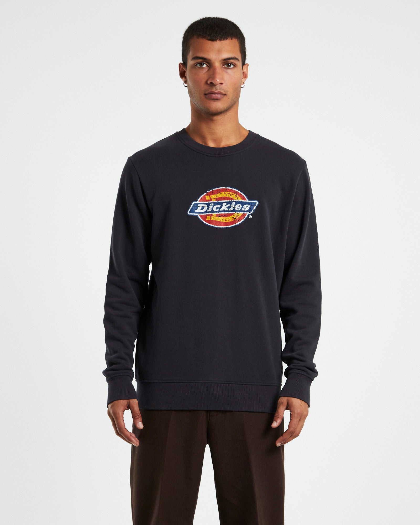 Classic Logo Distressed Crewneck Jumper Black BLACK