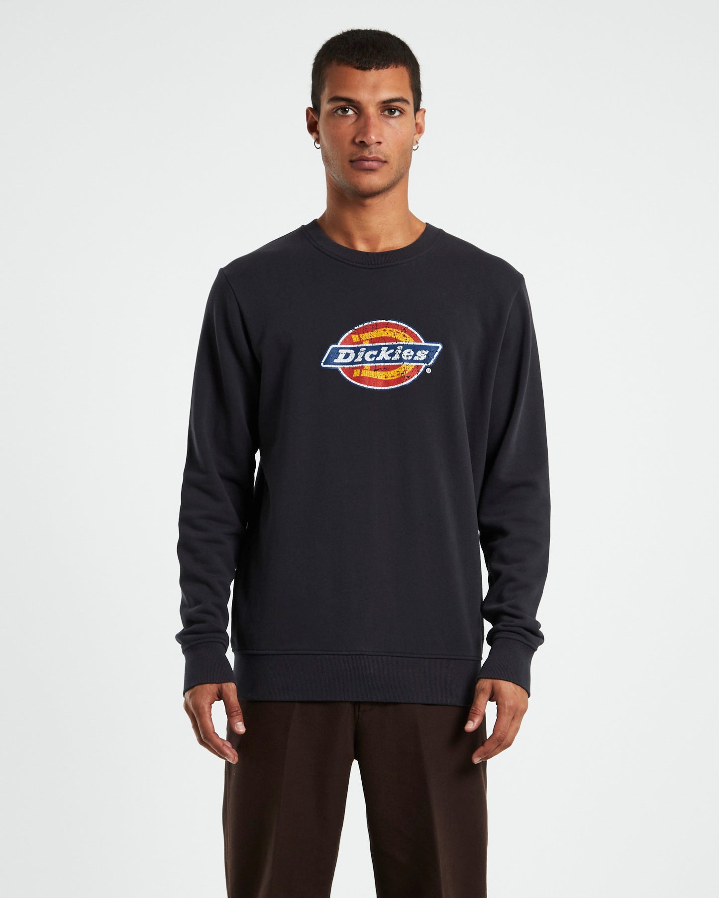 Classic Logo Distressed Crewneck Jumper Black