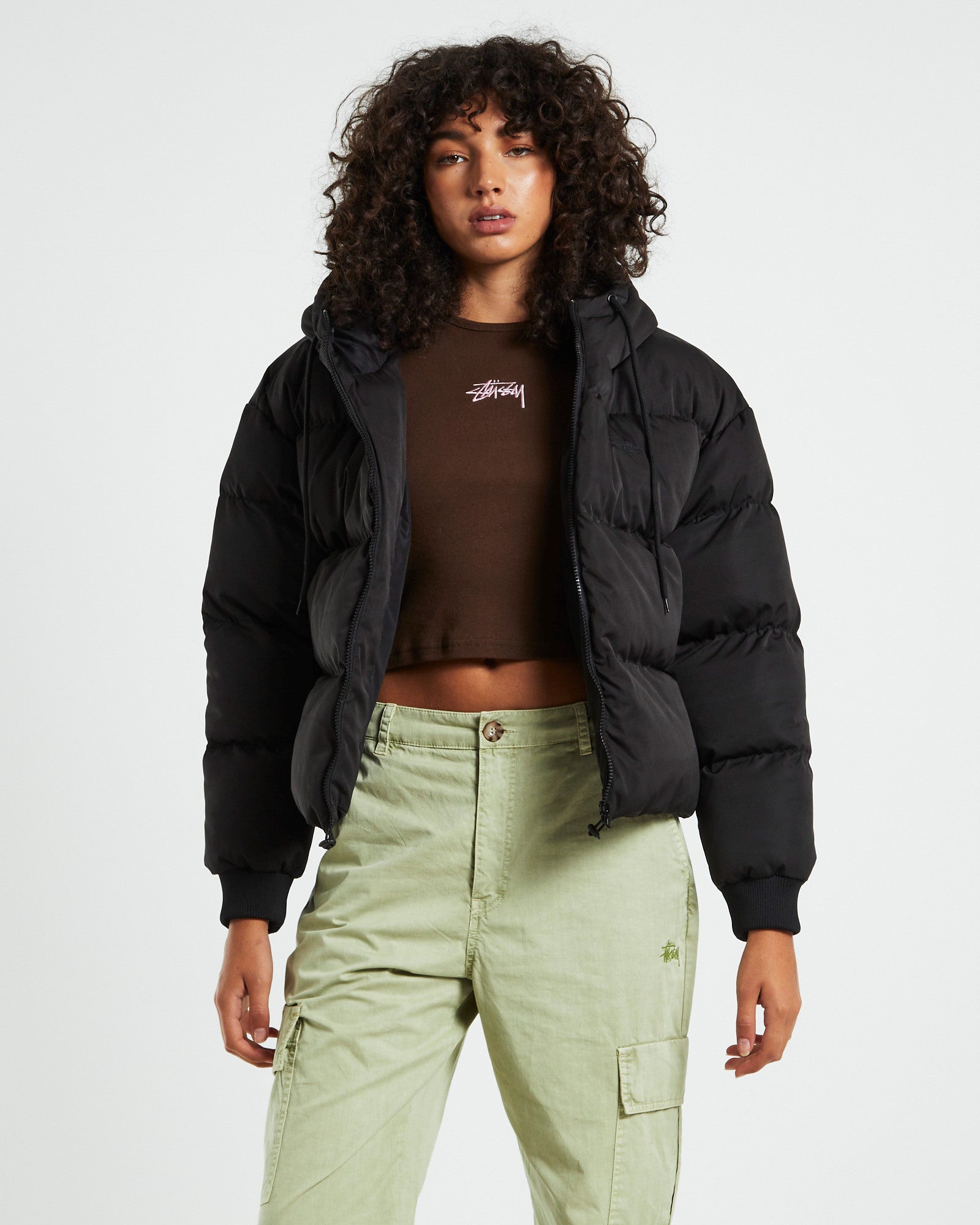 Graffitti Hooded Puffa Jacket Black BLACK