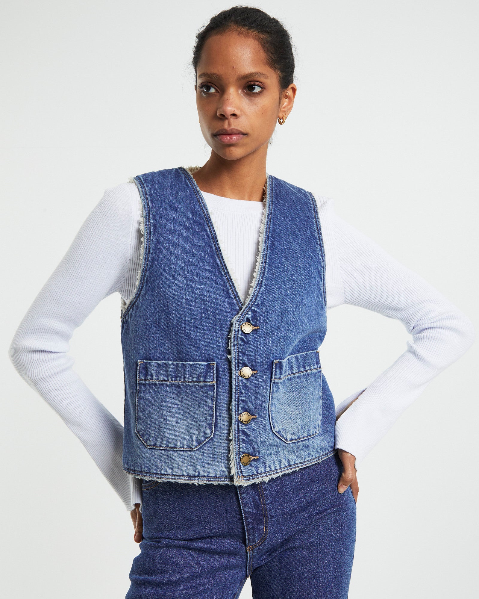 Sherpa Denim Vest Stevie Blue DENIM