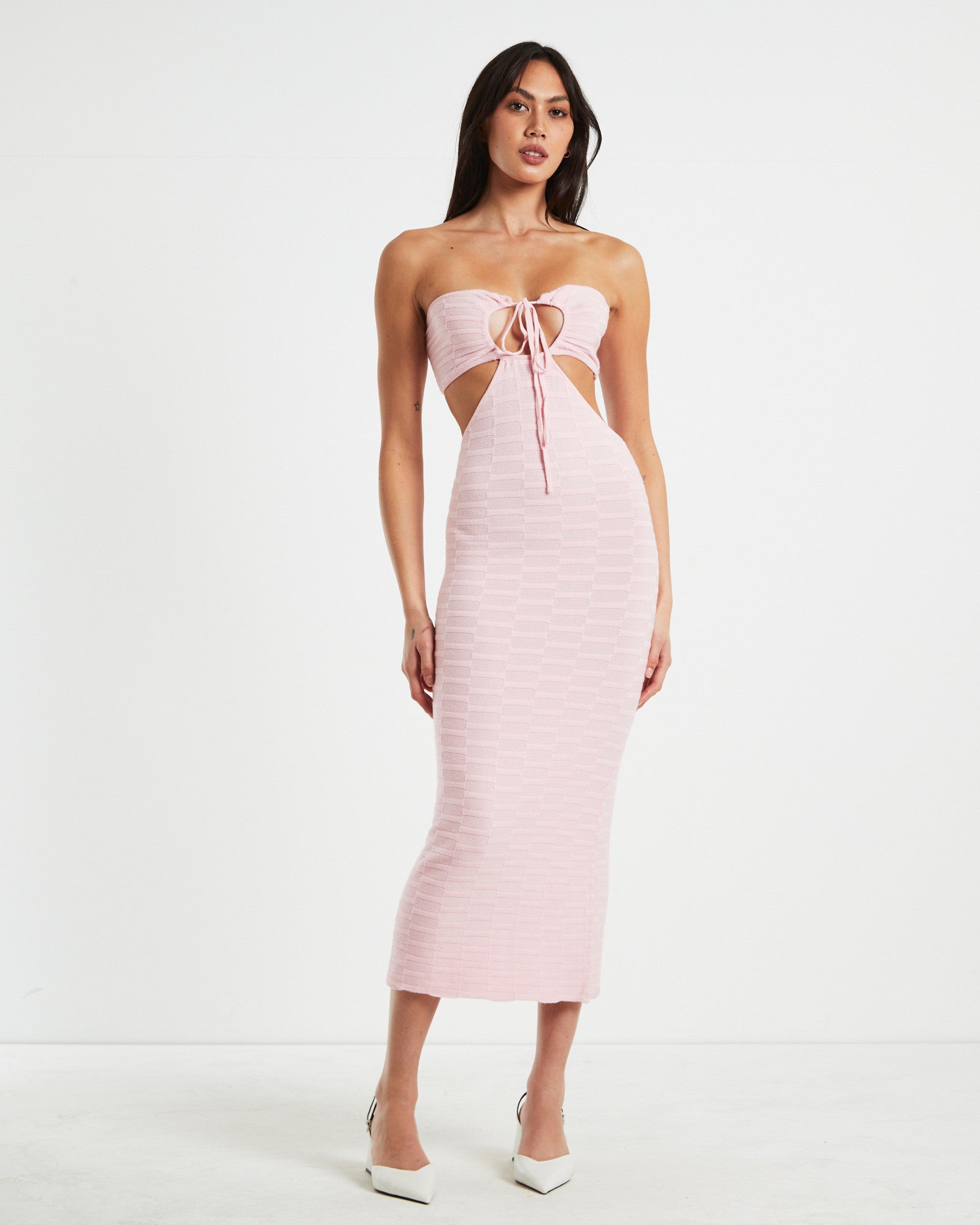 Alana Keyhole Knit Midi Dress in Pink PINK