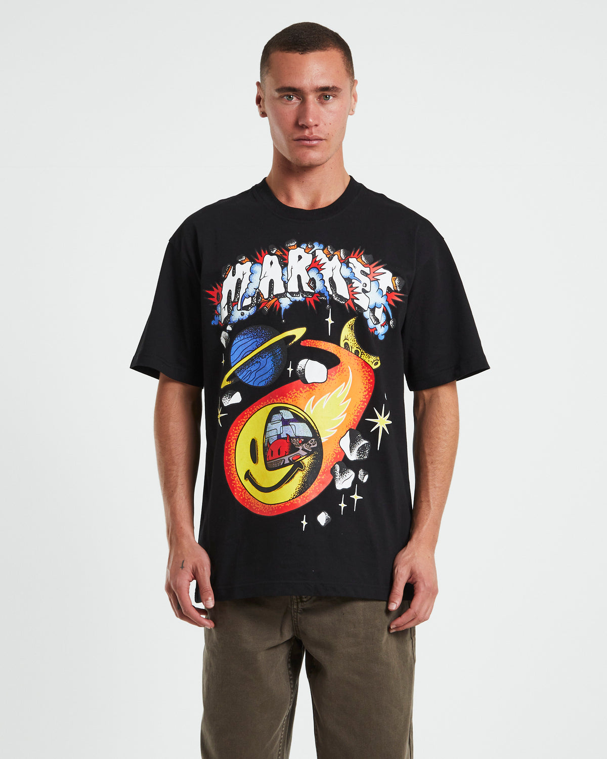 Smiley Conflicted Short Sleeve T-Shirt in Black BLACK