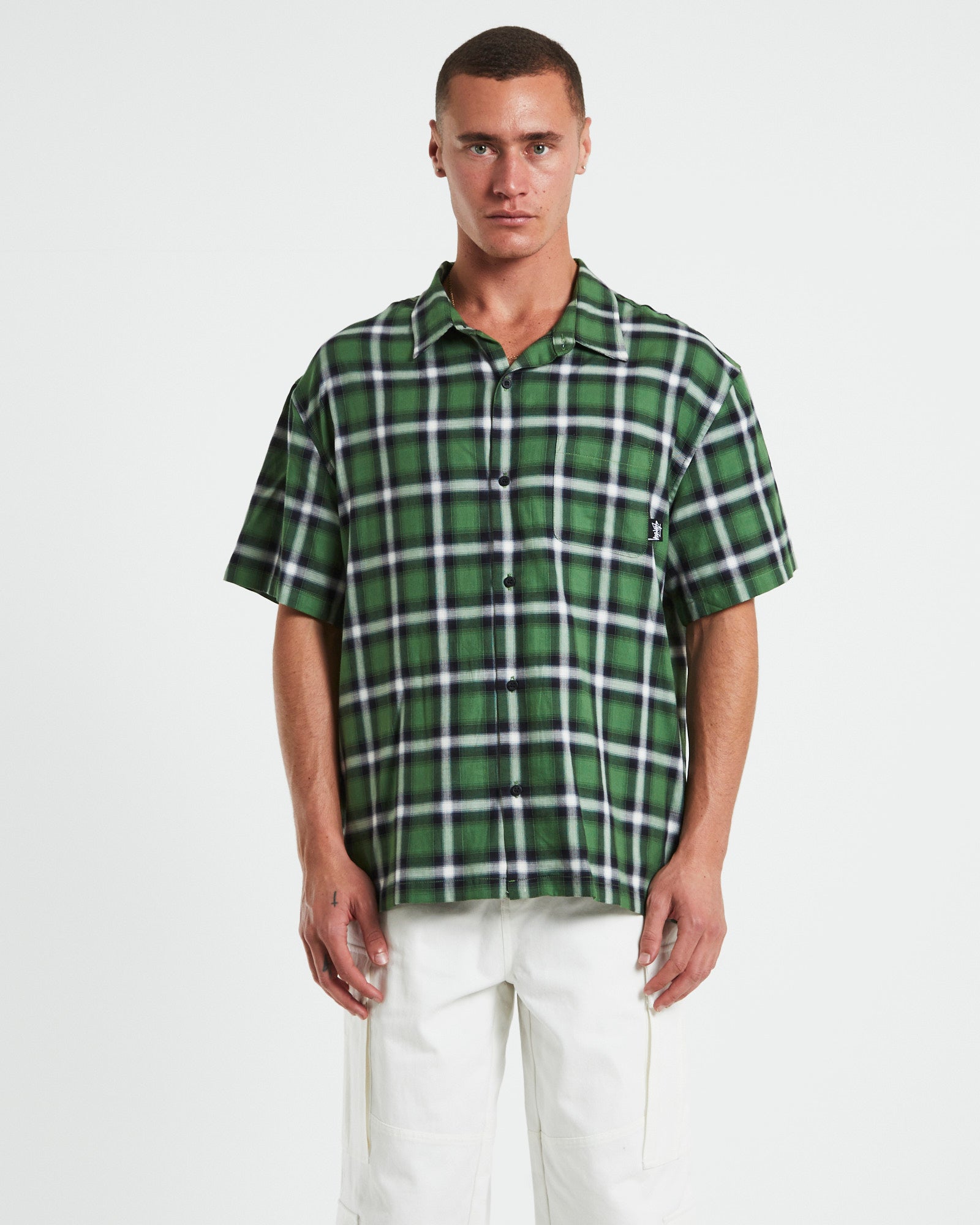Pocket Check Ss Shirt Green