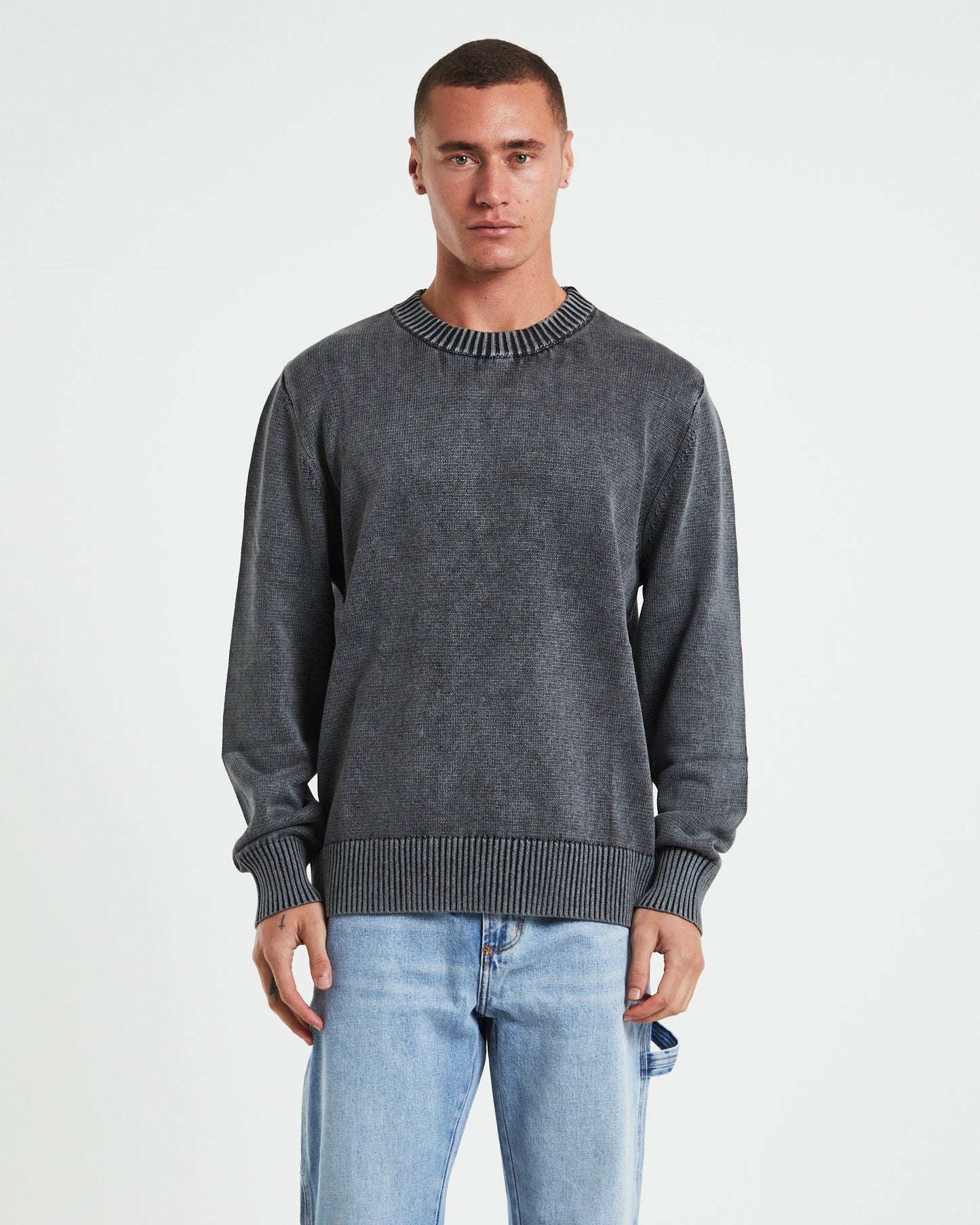 Strummer Acid Wash Long Sleeve Knit in Dark Charcoal
