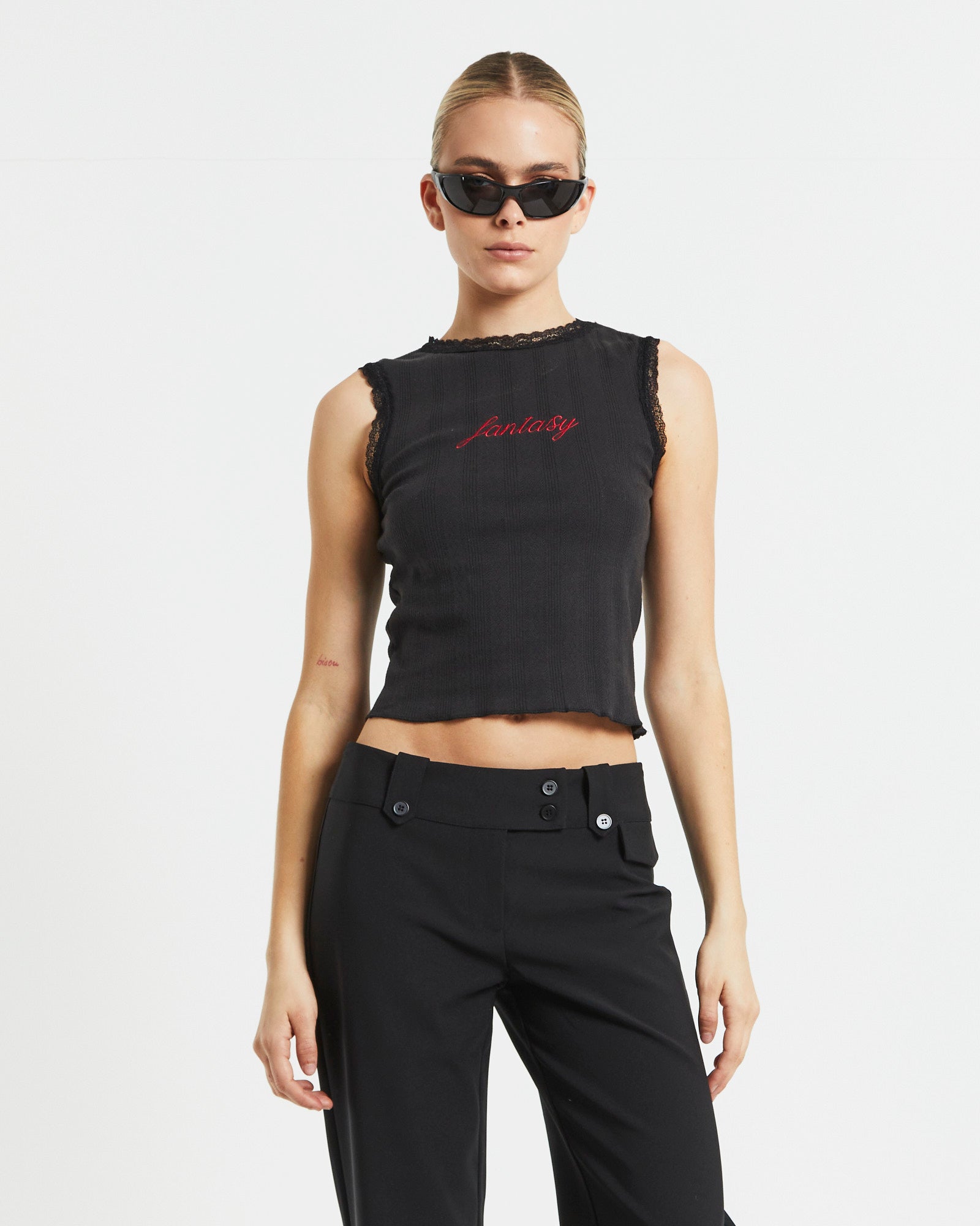 Fantasy Pointelle Tank Top in Black BLACK