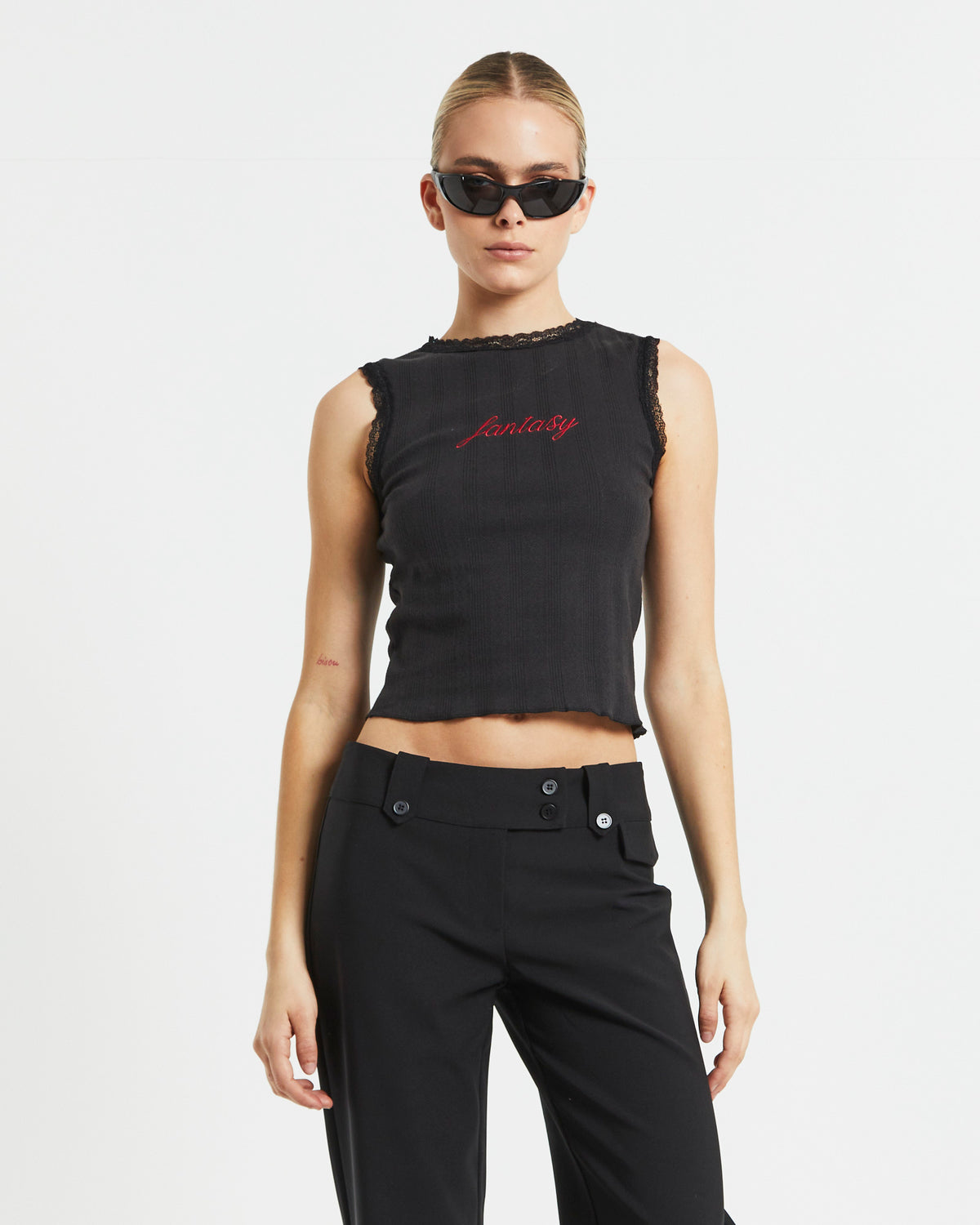 Fantasy Pointelle Tank Top in Black BLACK