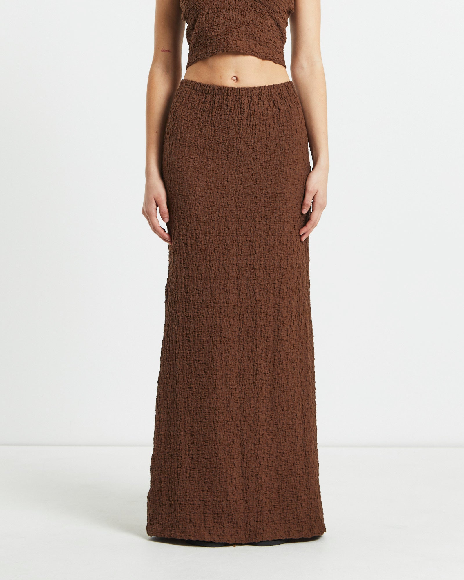 Skyla Textured Maxi Skirt BROWN