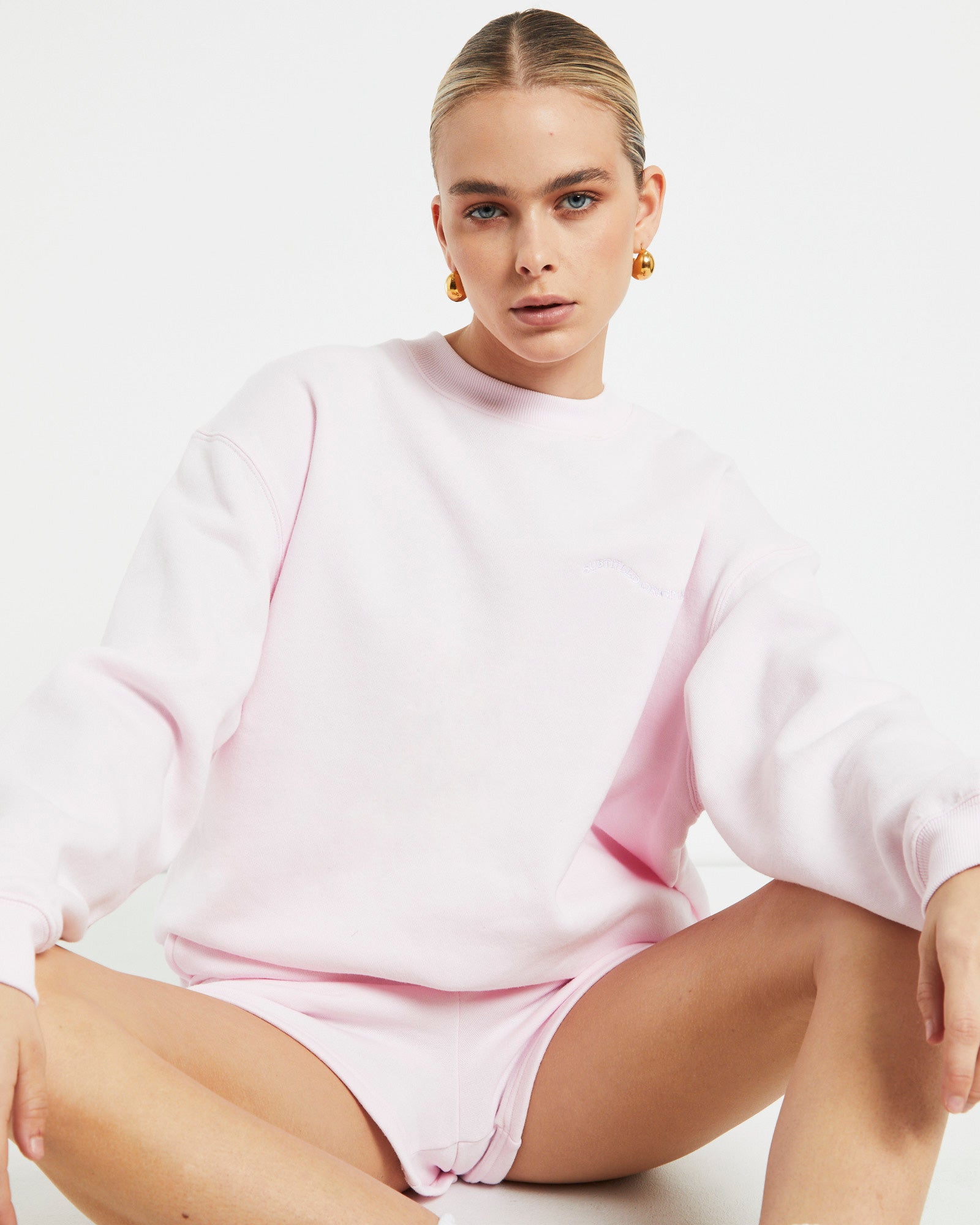 Oversized Wave Origin Fleece Crewneck Jumper in Ballet Pink PINK
