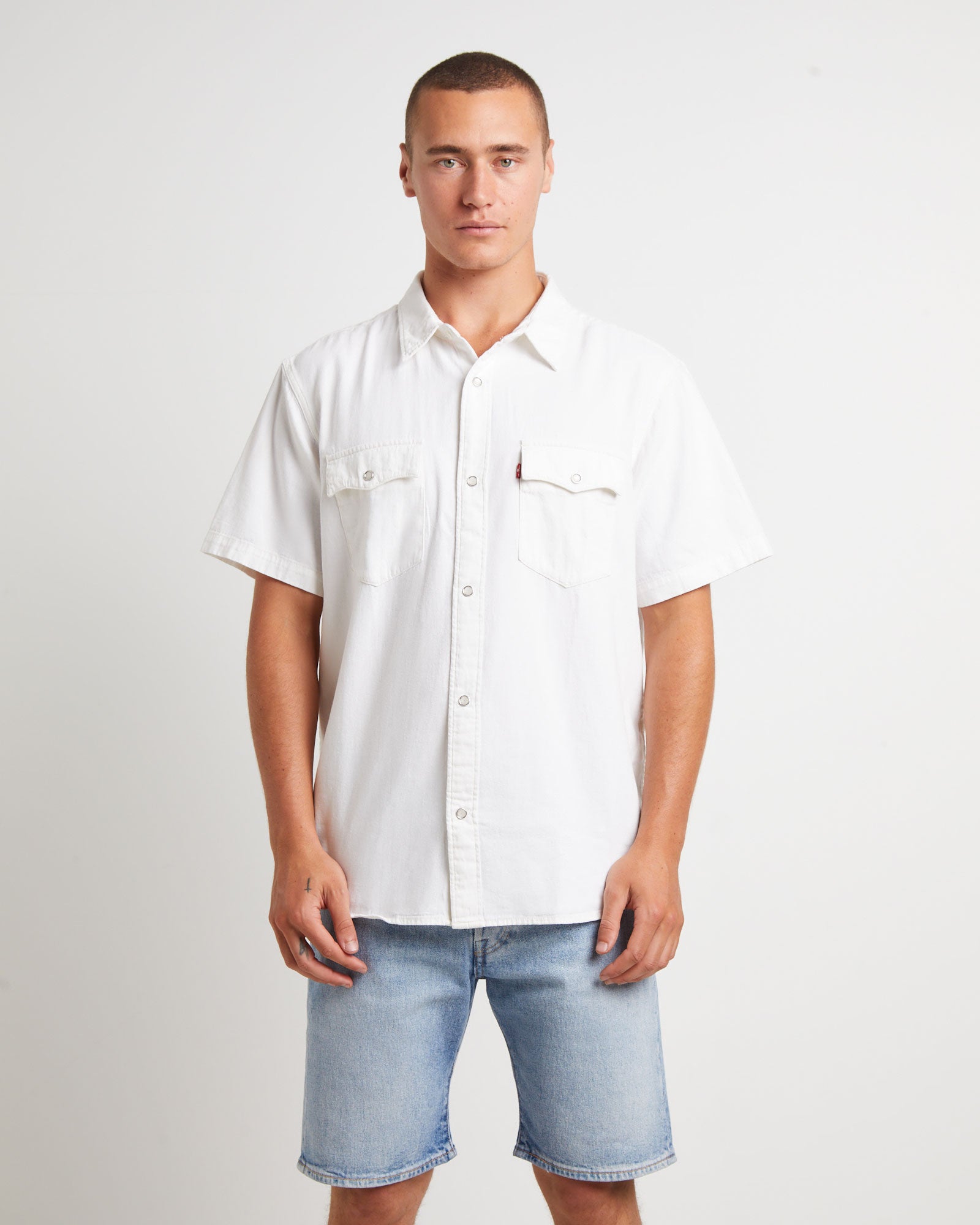 Short Sleeve Relaxed Fit Western Shirt in Newman Ecru NATURAL