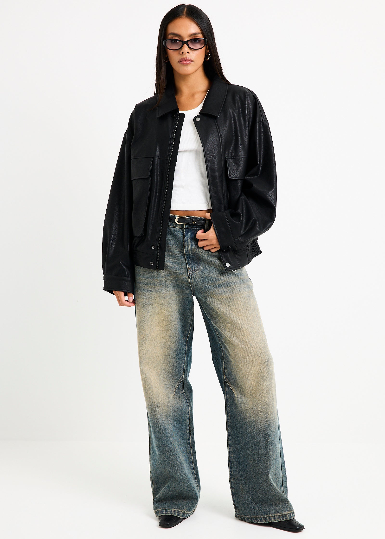 Jen Oversized Patch Pocket Jacket BLACK