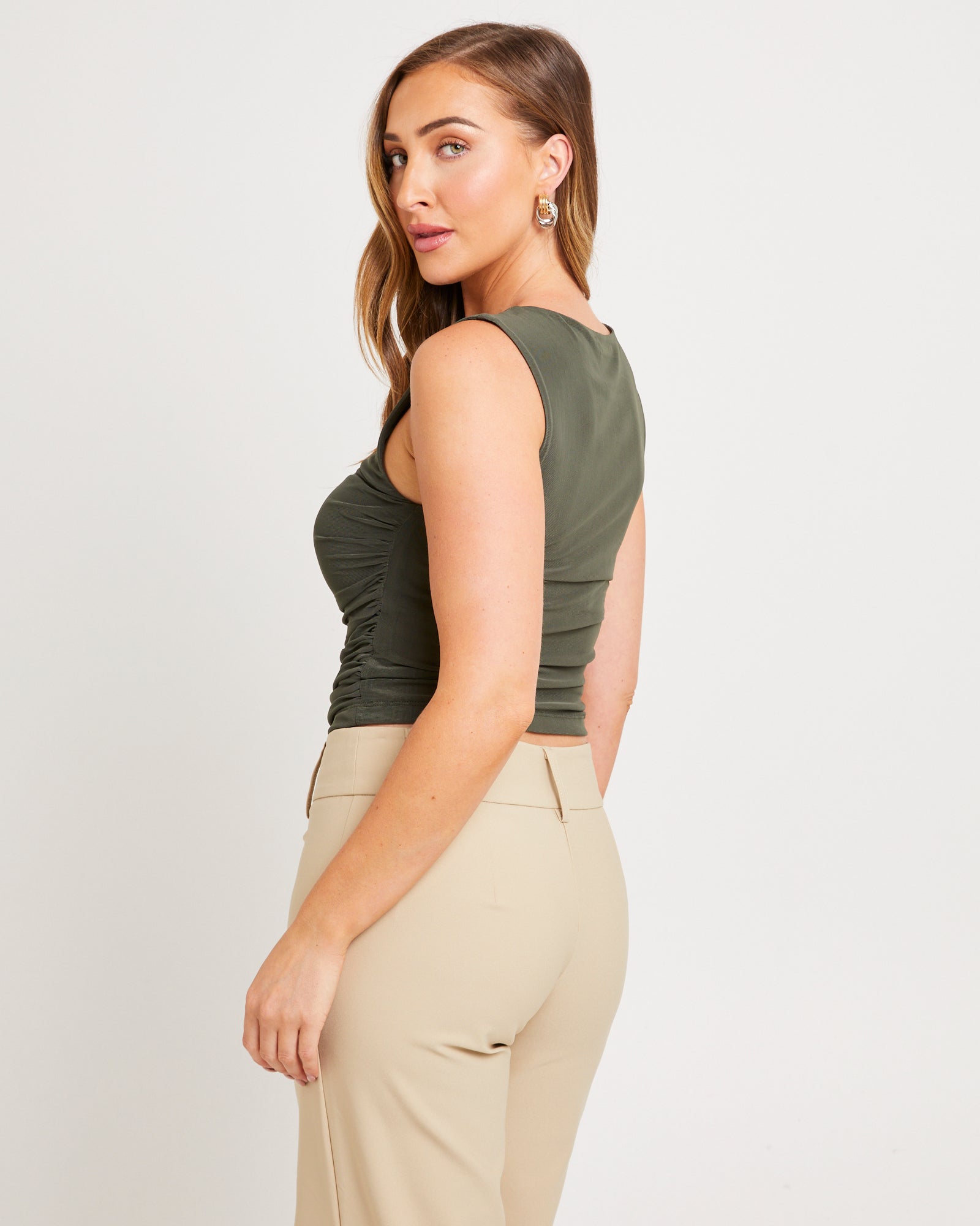 Mesh Ruched Tank Top DEEP GREEN