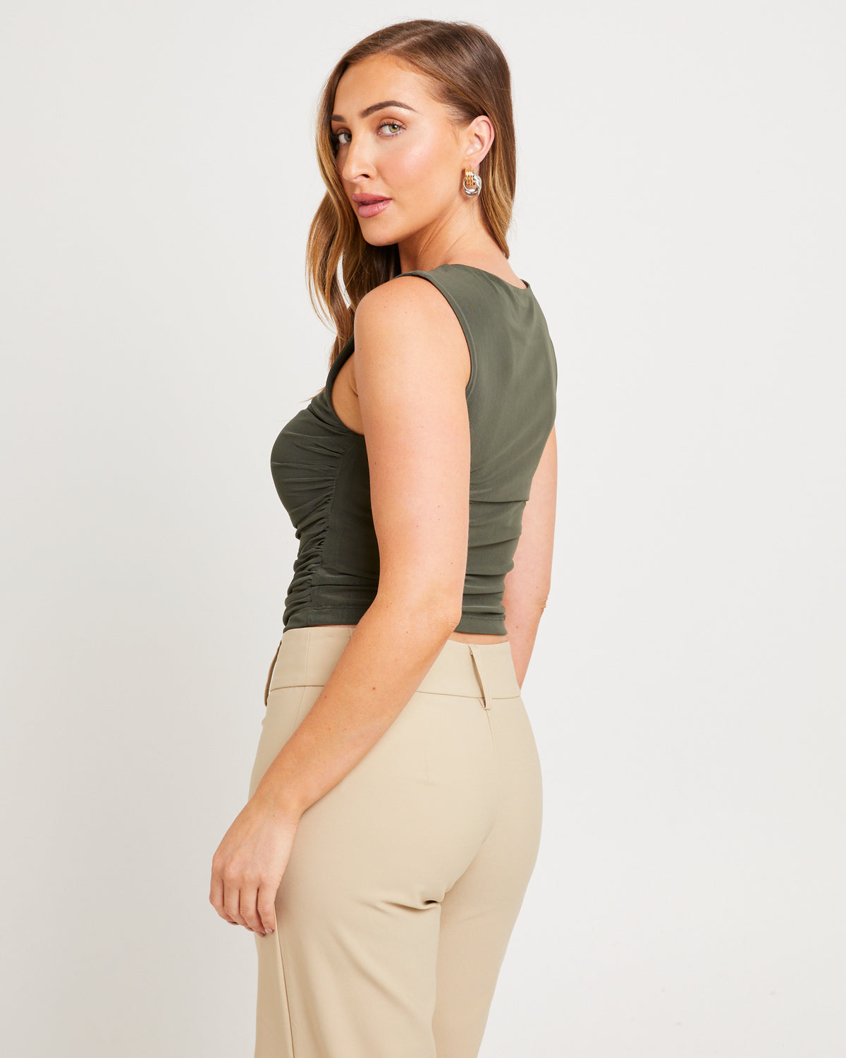 Mesh Ruched Tank Top DEEP GREEN
