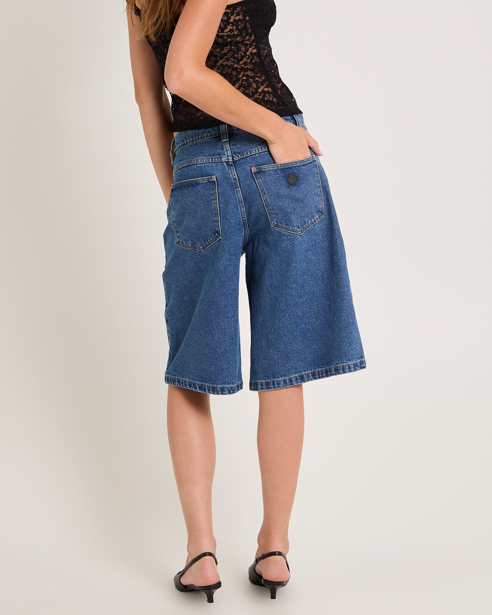 95 Super Baggy Denim Jorts Panels Bella MID BLUE