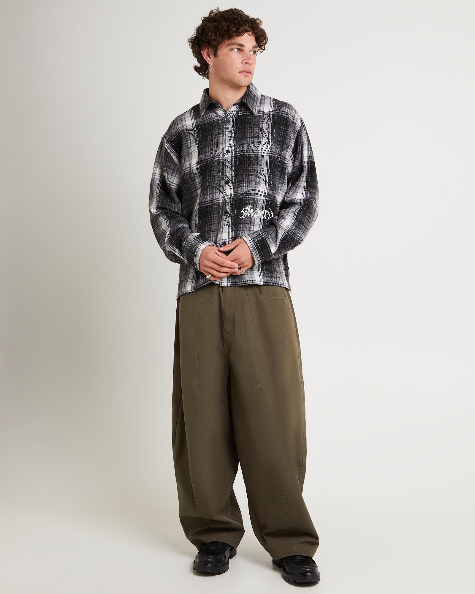 Web Long Sleeve Flannel Shirt BLACK