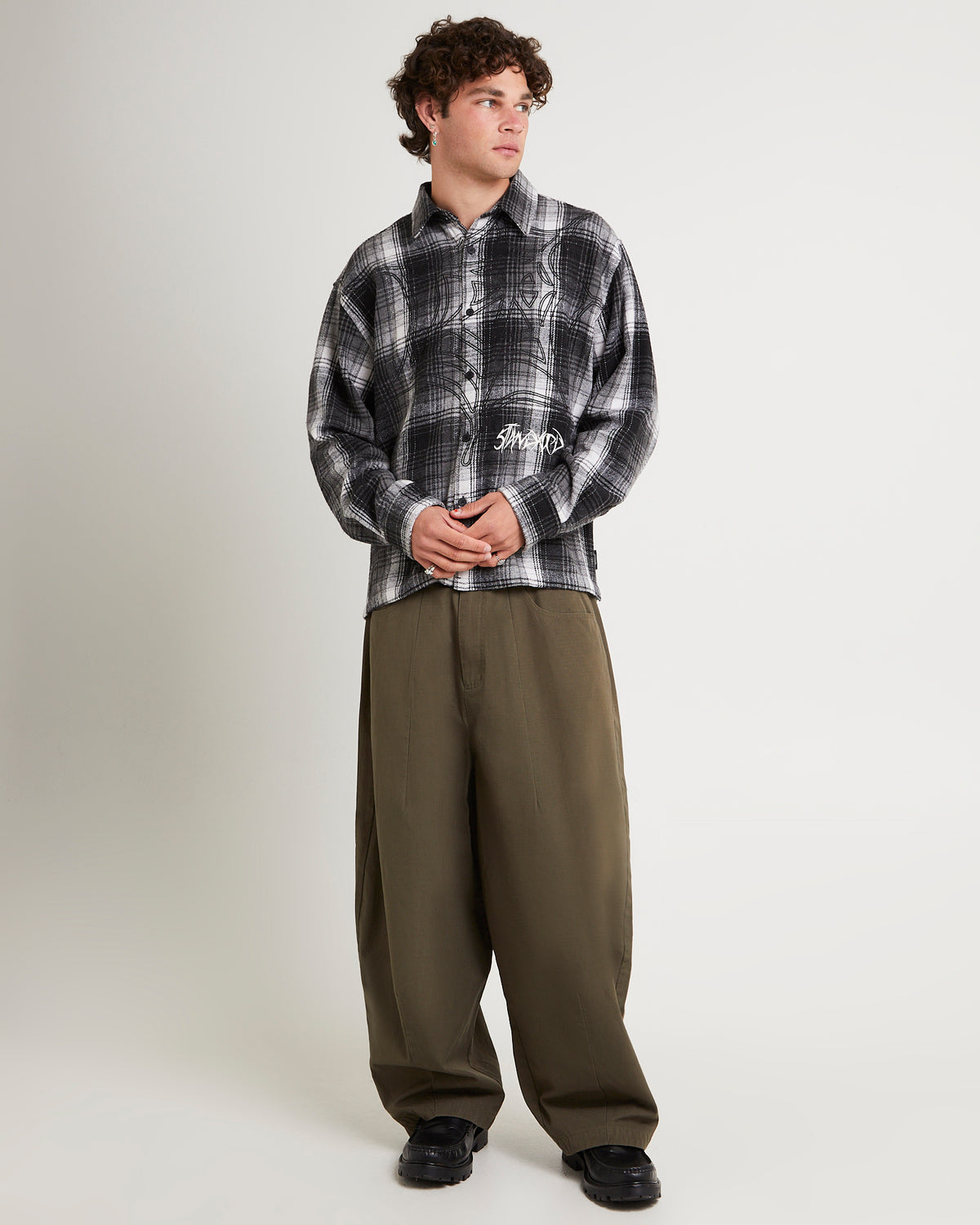 Web Long Sleeve Flannel Shirt BLACK
