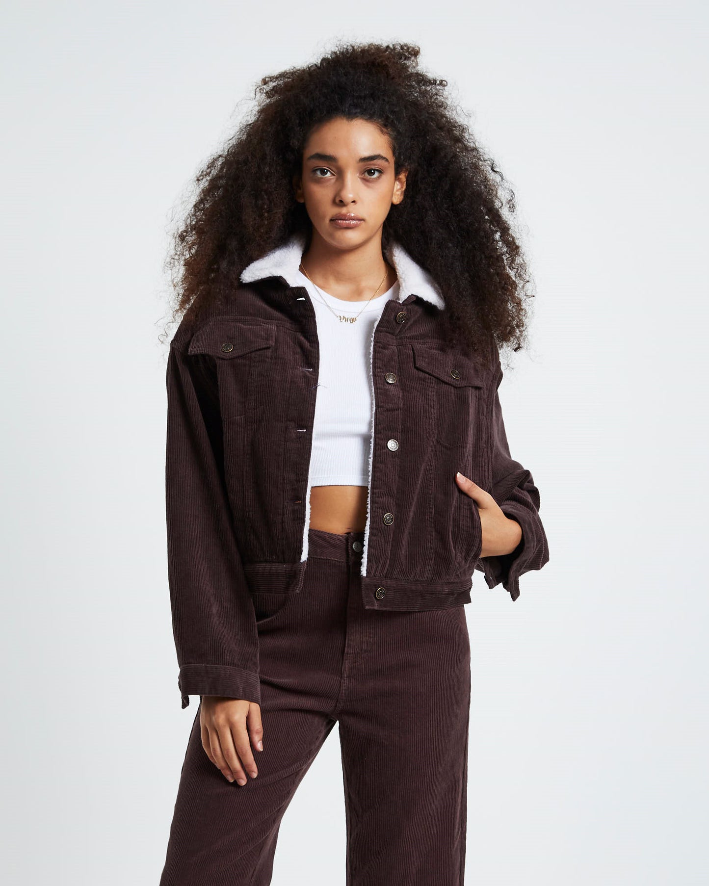Kenny Baggy Cord Borg Jacket Chocolate Brown