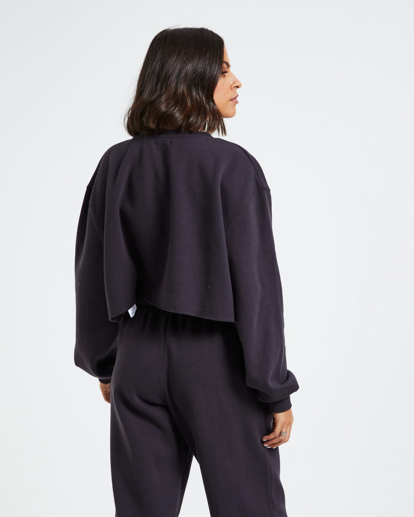 Cropped Raw Hem Fleece Jumper Washed Black