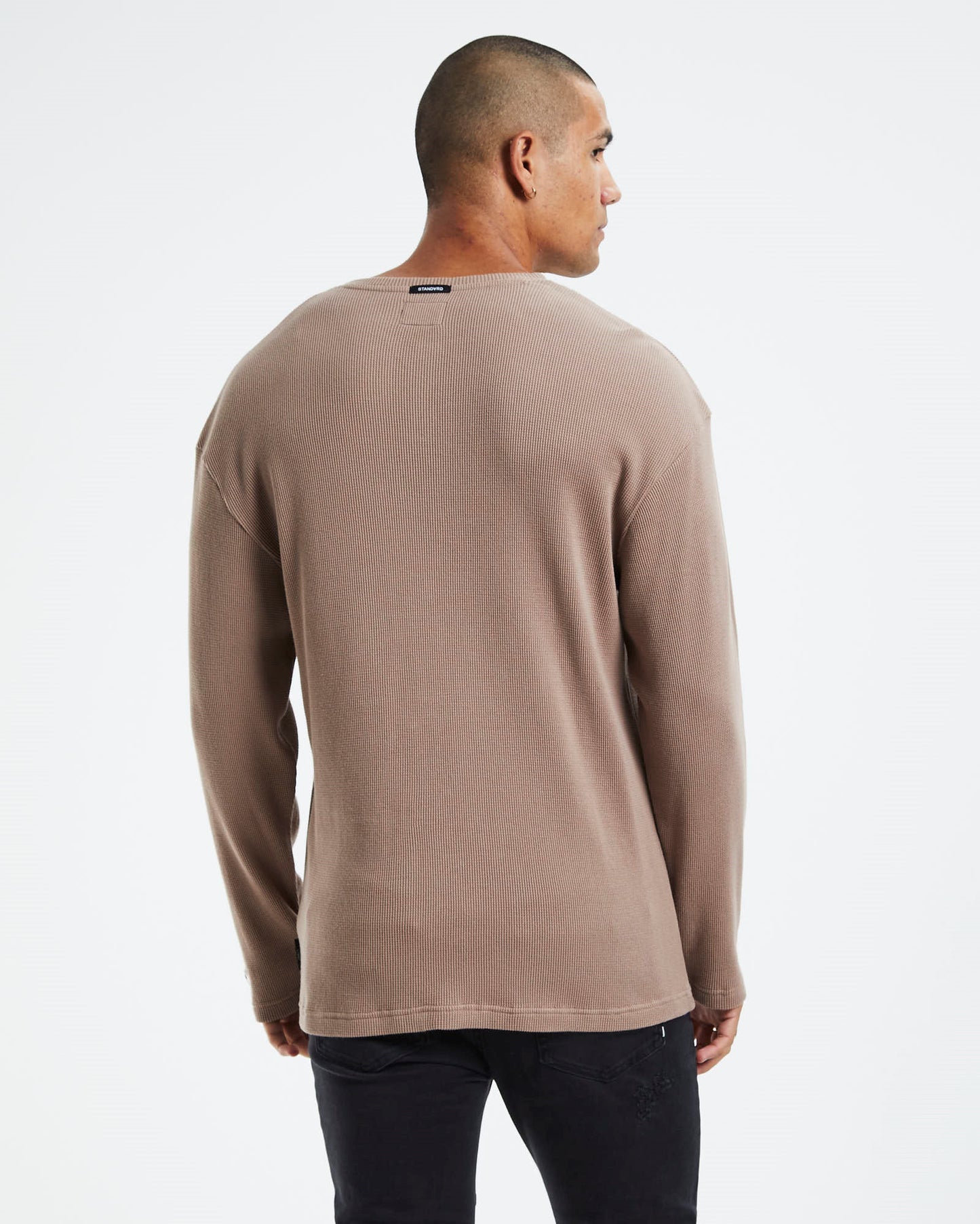 Waffle Henley Long Sleeve T-Shirt Dirt Brown
