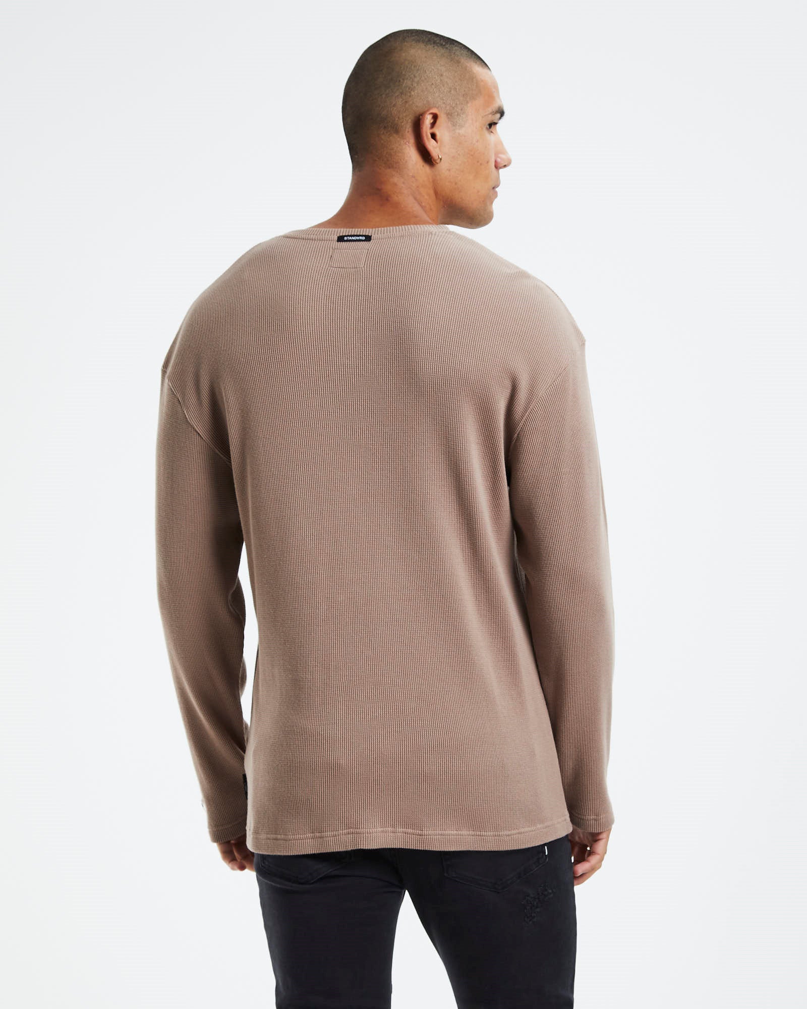 Waffle Henley Long Sleeve T-Shirt Dirt Brown BROWN