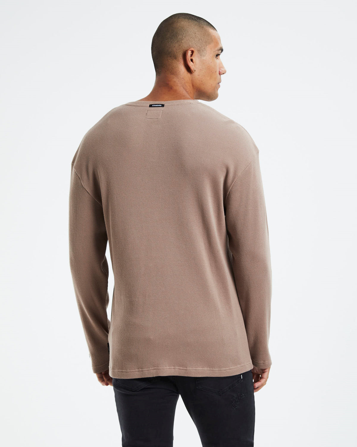 Waffle Henley Long Sleeve T-Shirt Dirt Brown BROWN