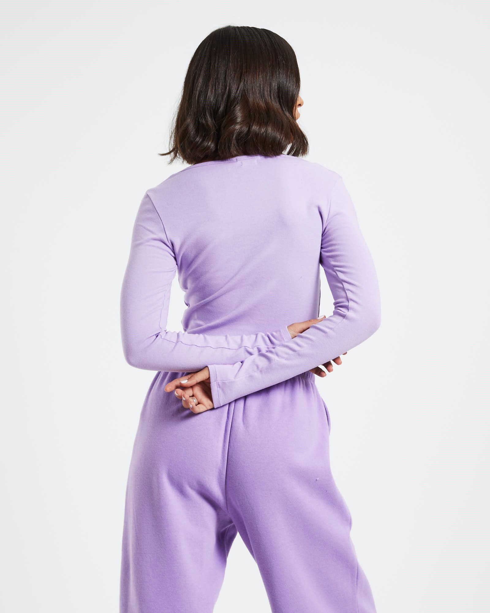 Scoop Neck Long Sleeve Crop Top Purple PURPLE