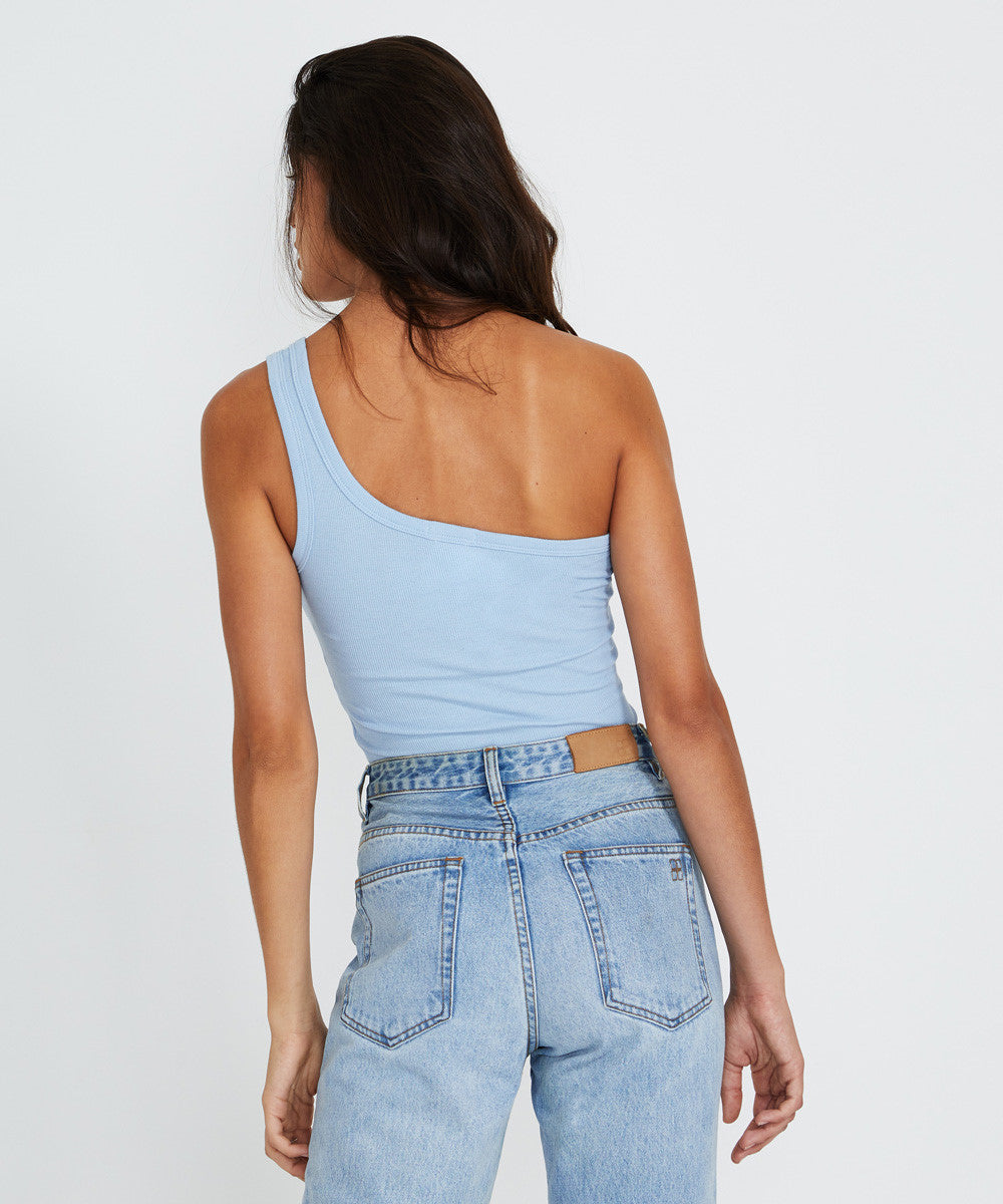 One Shoulder Tank Top Baby Blue BLUE