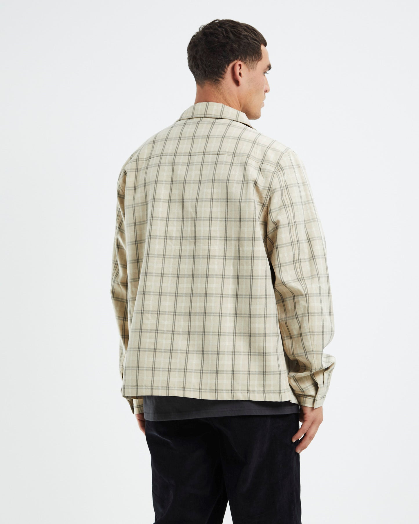 Check Zip Up Long Sleeve Shirt Sand