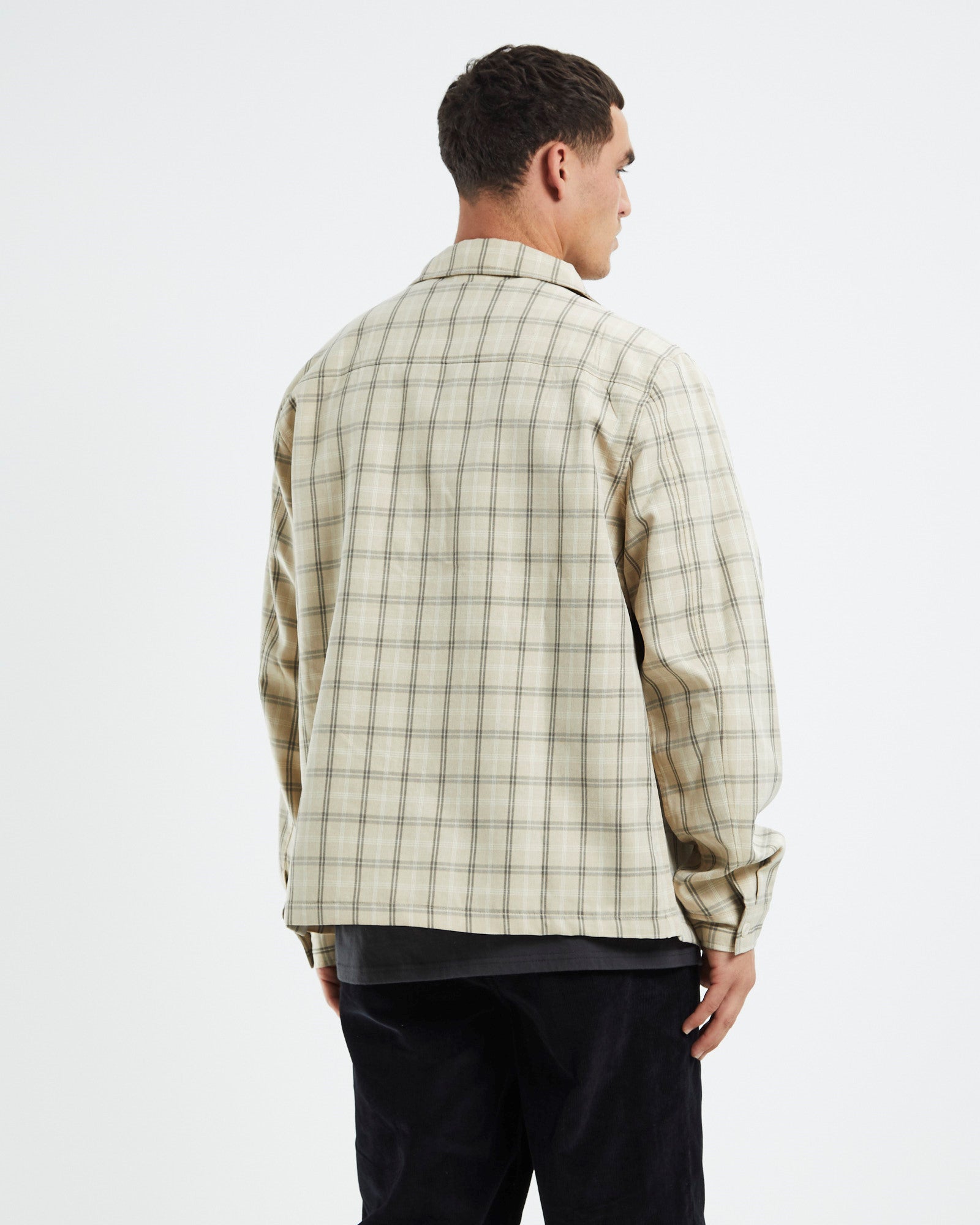 Check Zip Up Long Sleeve Shirt Sand SAND
