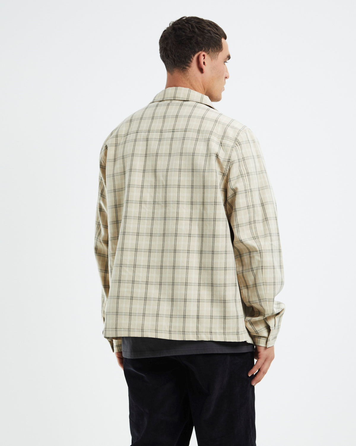 Check Zip Up Long Sleeve Shirt Sand SAND