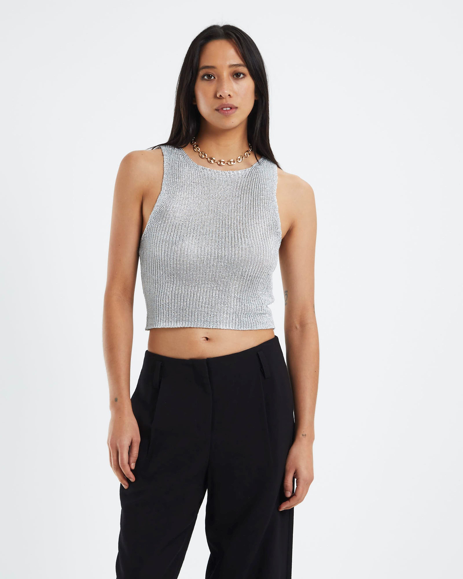 Kaz Metallic Crop Top Silver SILVER