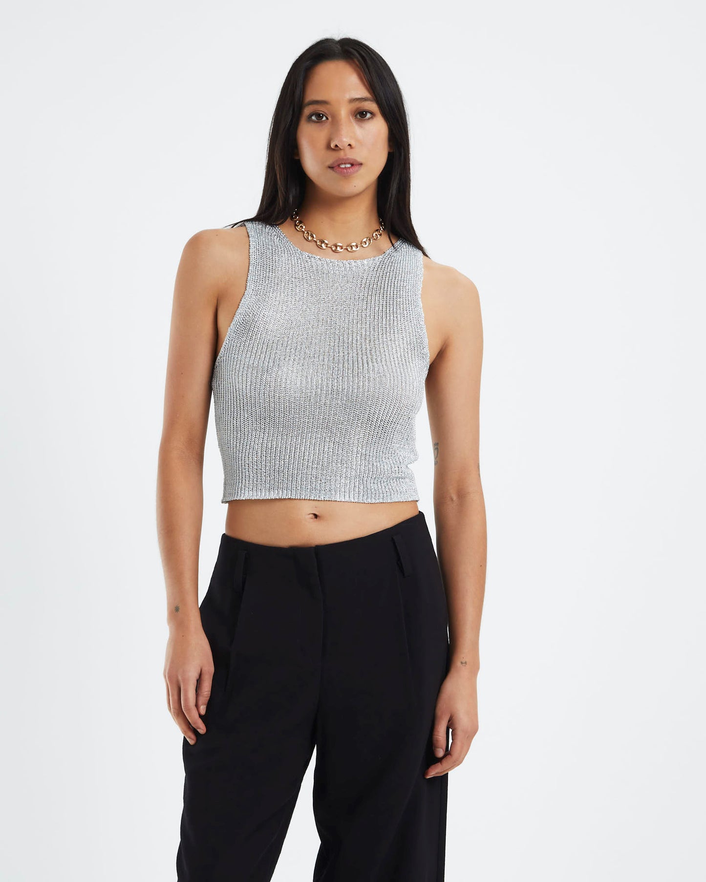 Kaz Metallic Crop Top Silver