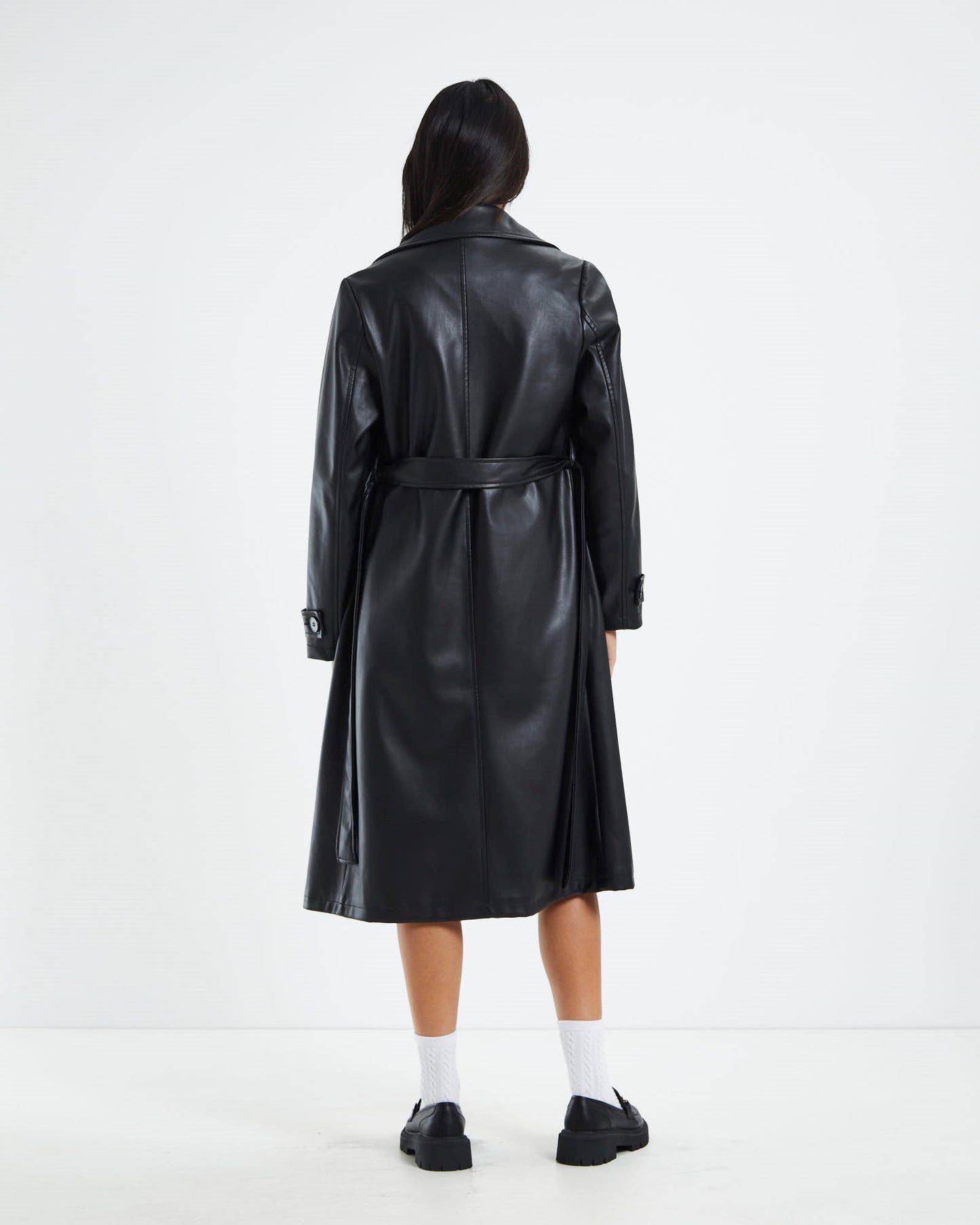 Alexia Imitation Leather Trench Coat Black