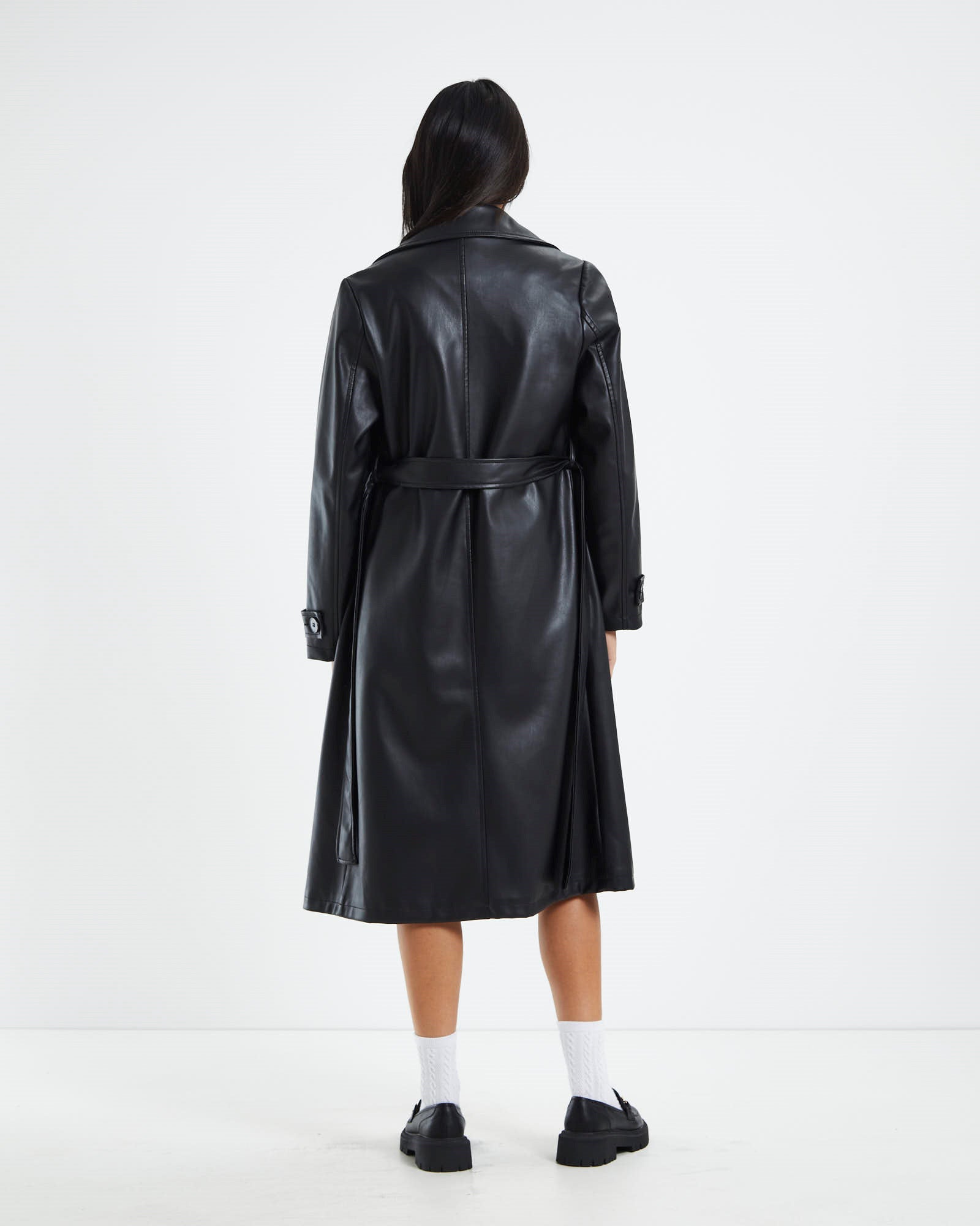 Alexia Imitation Leather Trench Coat Black BLACK
