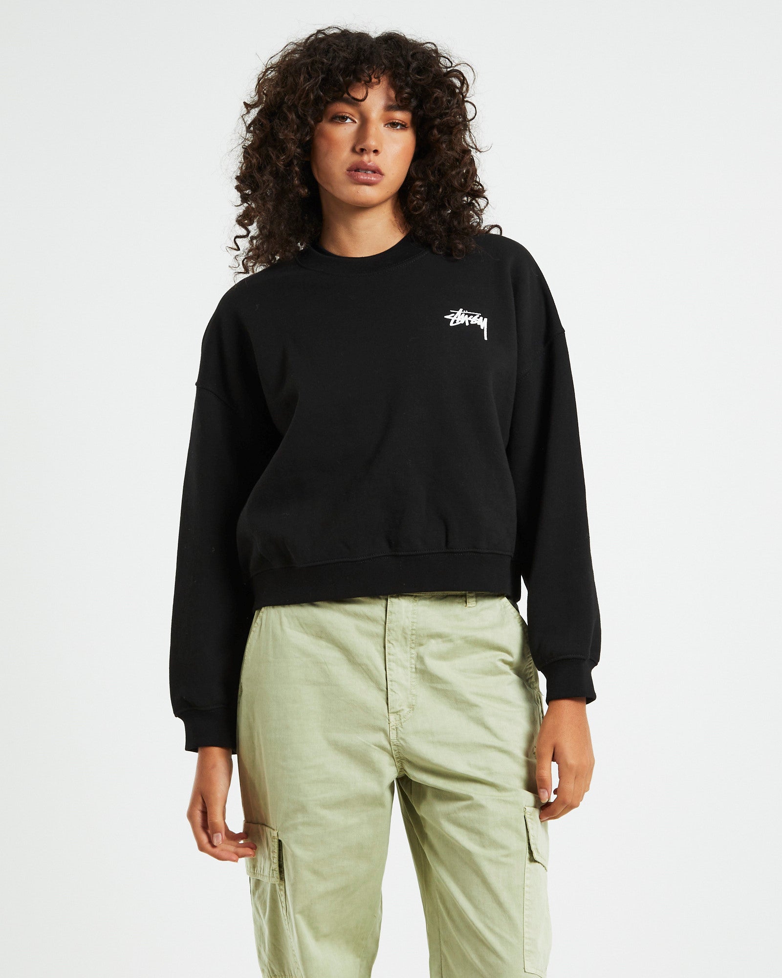 Dice Cropped Crew Jumper Black BLACK